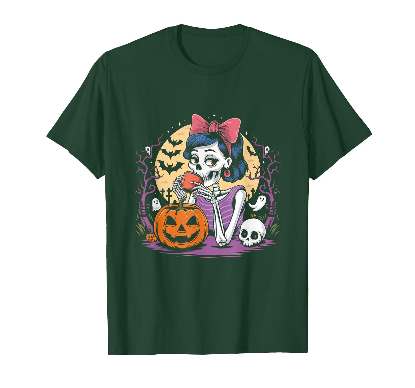 Skeleton Drinking Coffee Lover Pumpkin Halloween Costumes T-Shirt