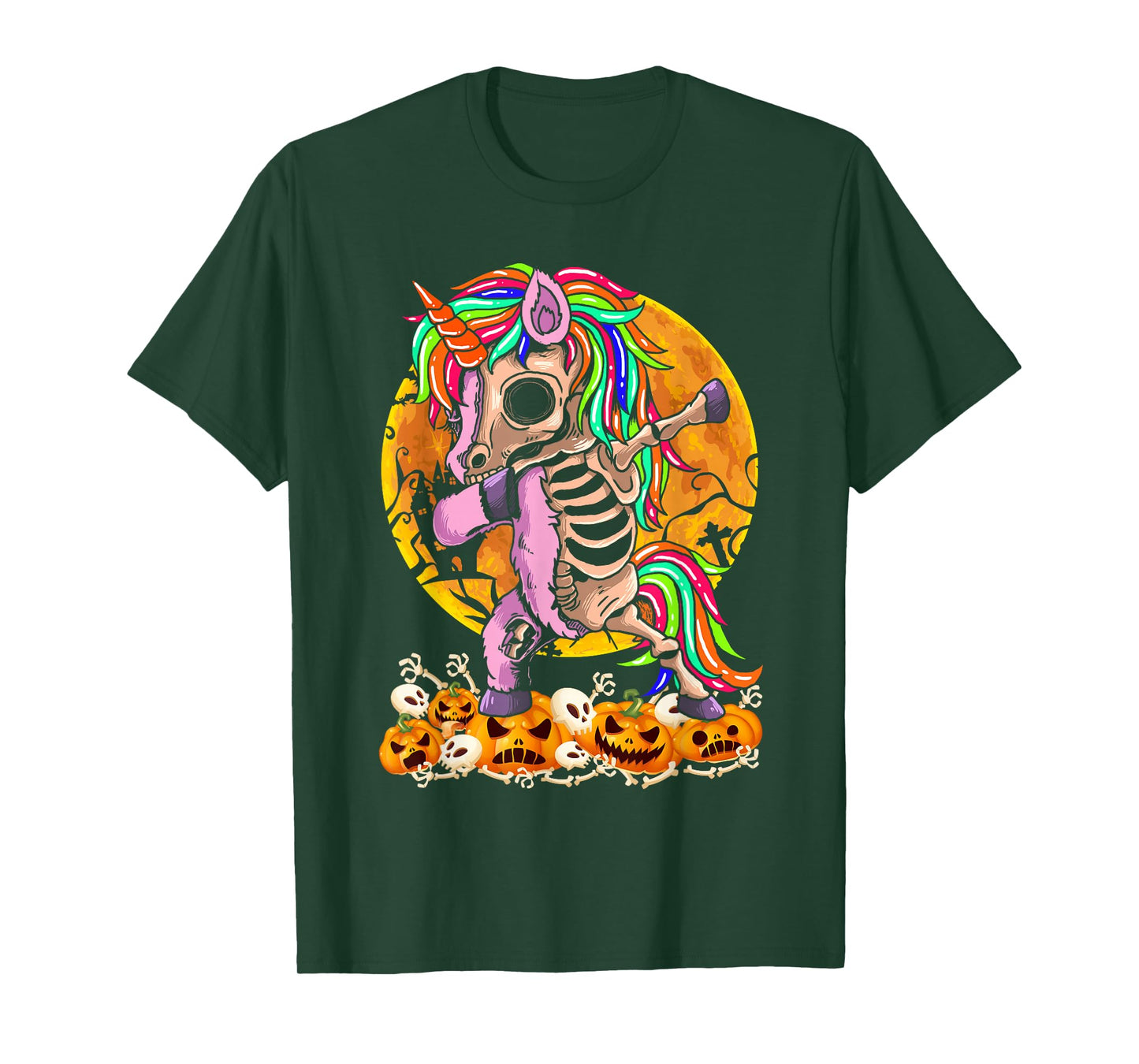 Unicorn Zombie Skeleton Dabbing Pumpkin Scary Halloween T-Shirt