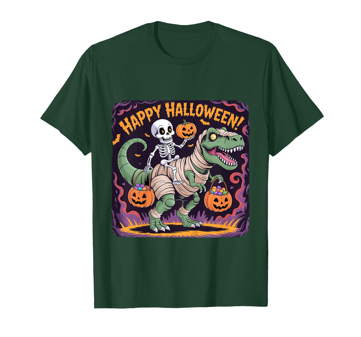 Skeleton Riding Mummy T-Rex Dinosaur Costume Halloween T-Shirt