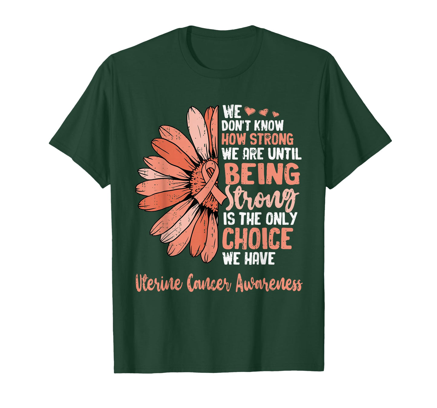Positivity Uterine Cancer Awareness Sunflower Ribbon Peach T-Shirt