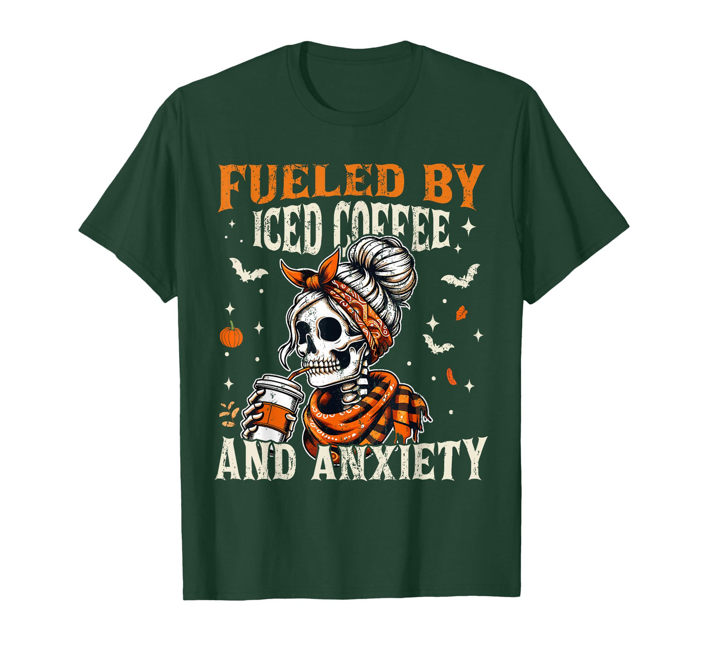 Fueled by Iced Coffee and Anxiety Funny Coffee Halloween T-Shirt