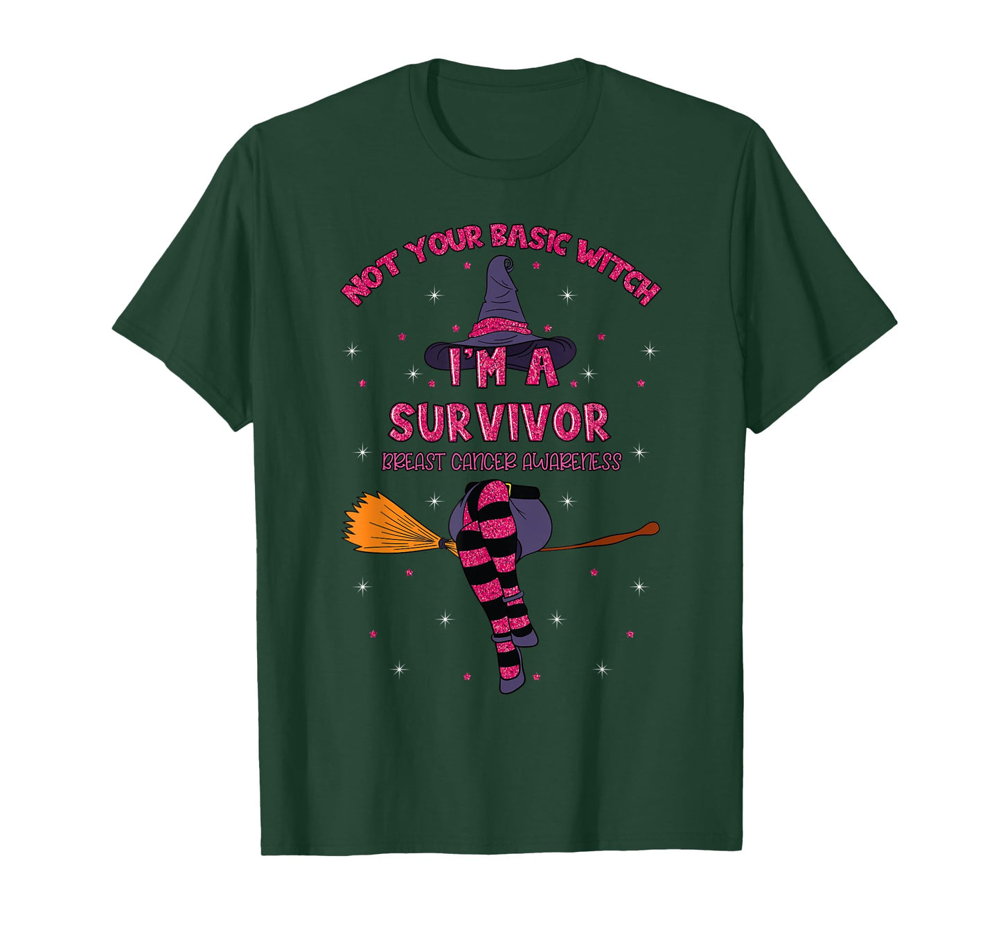 Halloween Witch Pink Awareness Ribbon Breast Cancer Survivor T-Shirt