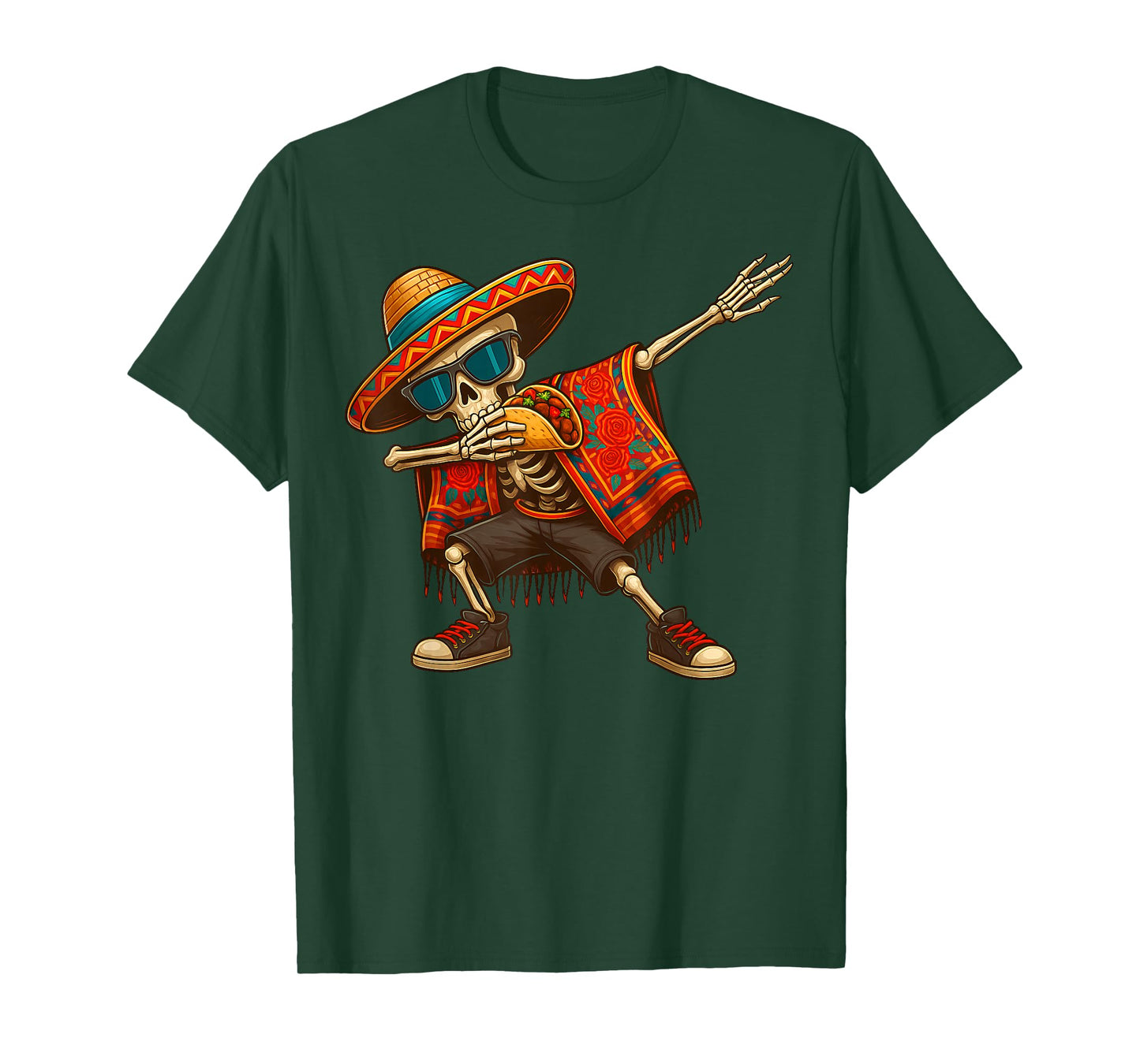 Dabbing Skeleton Sombrero Poncho Cinco De Mayo Taco Lover T-Shirt