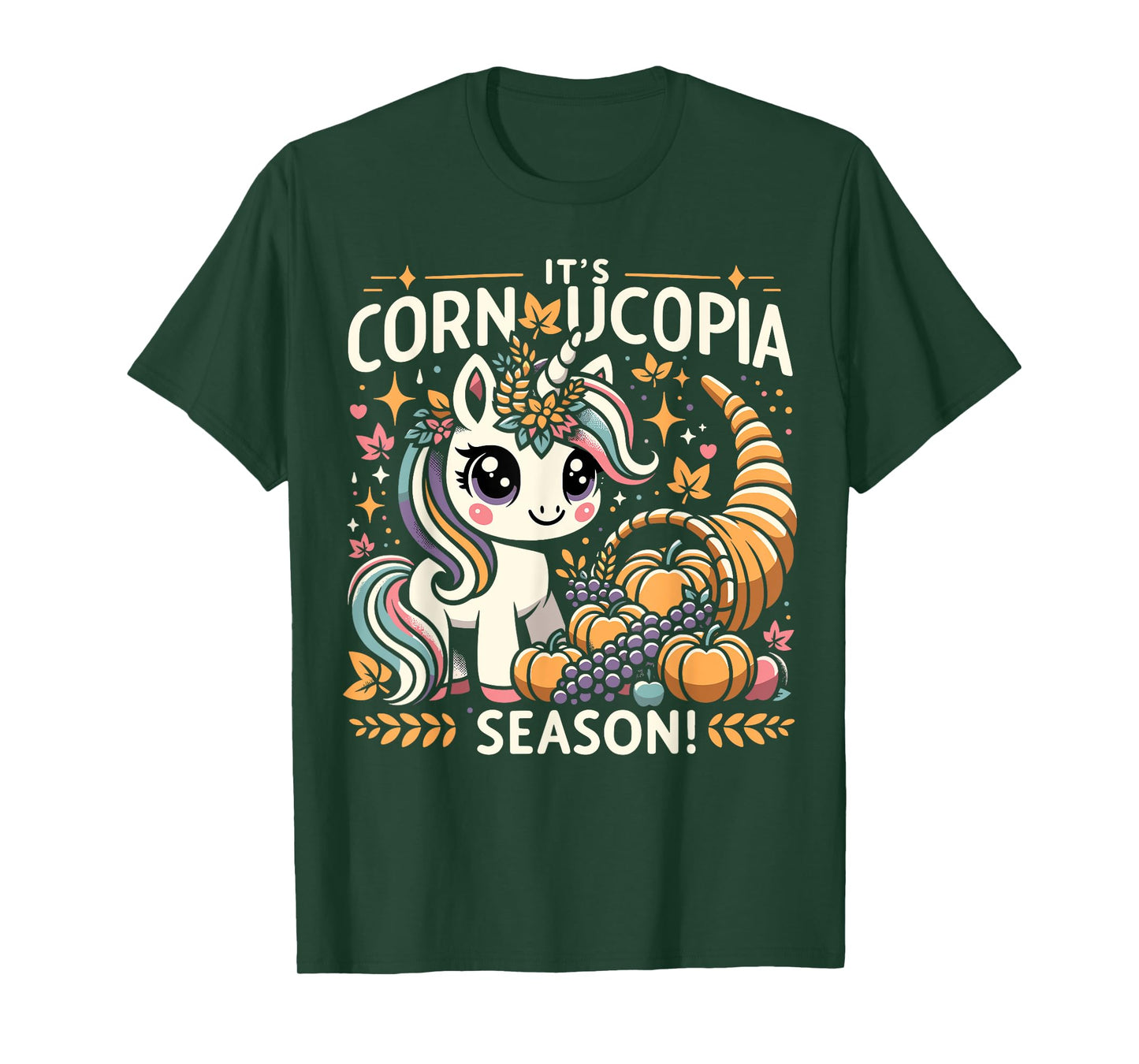 Cute Cornucopia Unicorn Thanksgiving Day Kids Men Women T-Shirt
