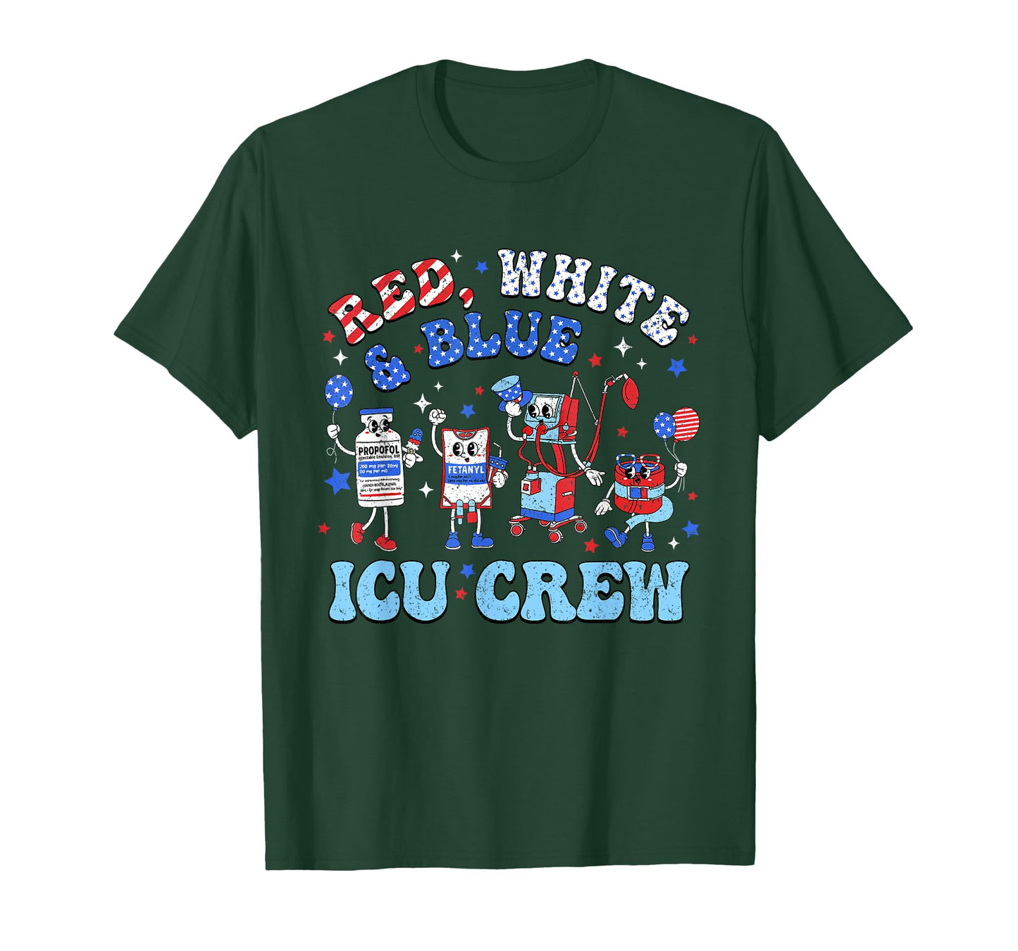 Icu Nurse 4th July Independence Day Red White Blue Icu Crew T-Shirt