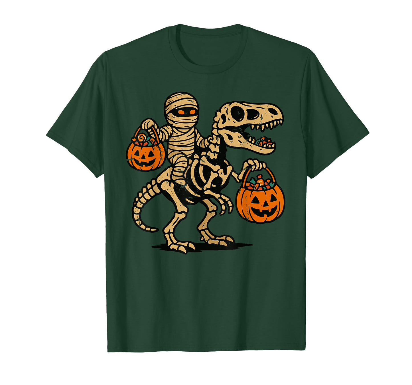 Mummy Skeleton Riding Dinosaur Kids Boys Men Halloween T-Shirt