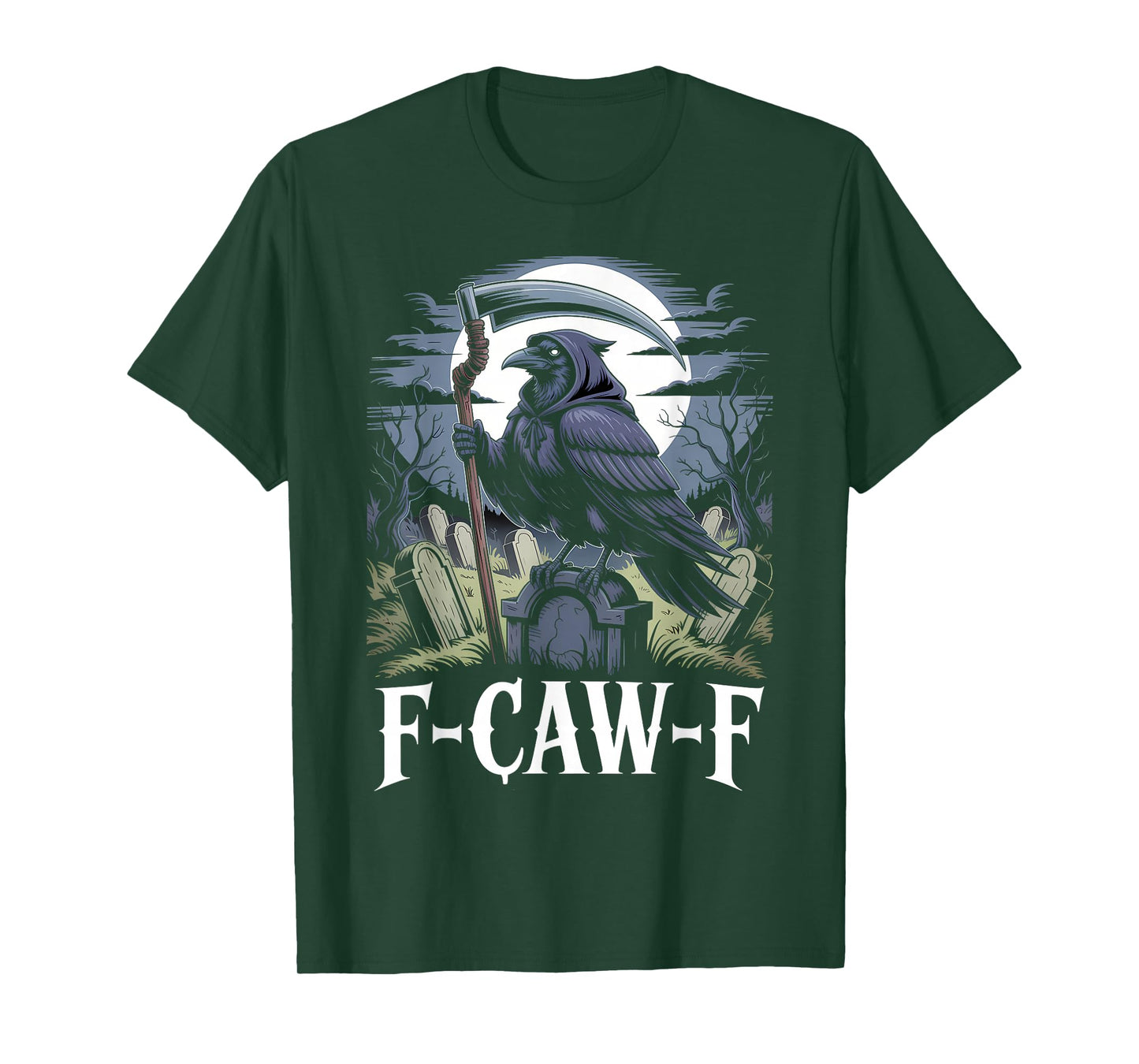 Gothic Grim Reaper Raven on Coffin Dark F-Caw-F Black Crow T-Shirt