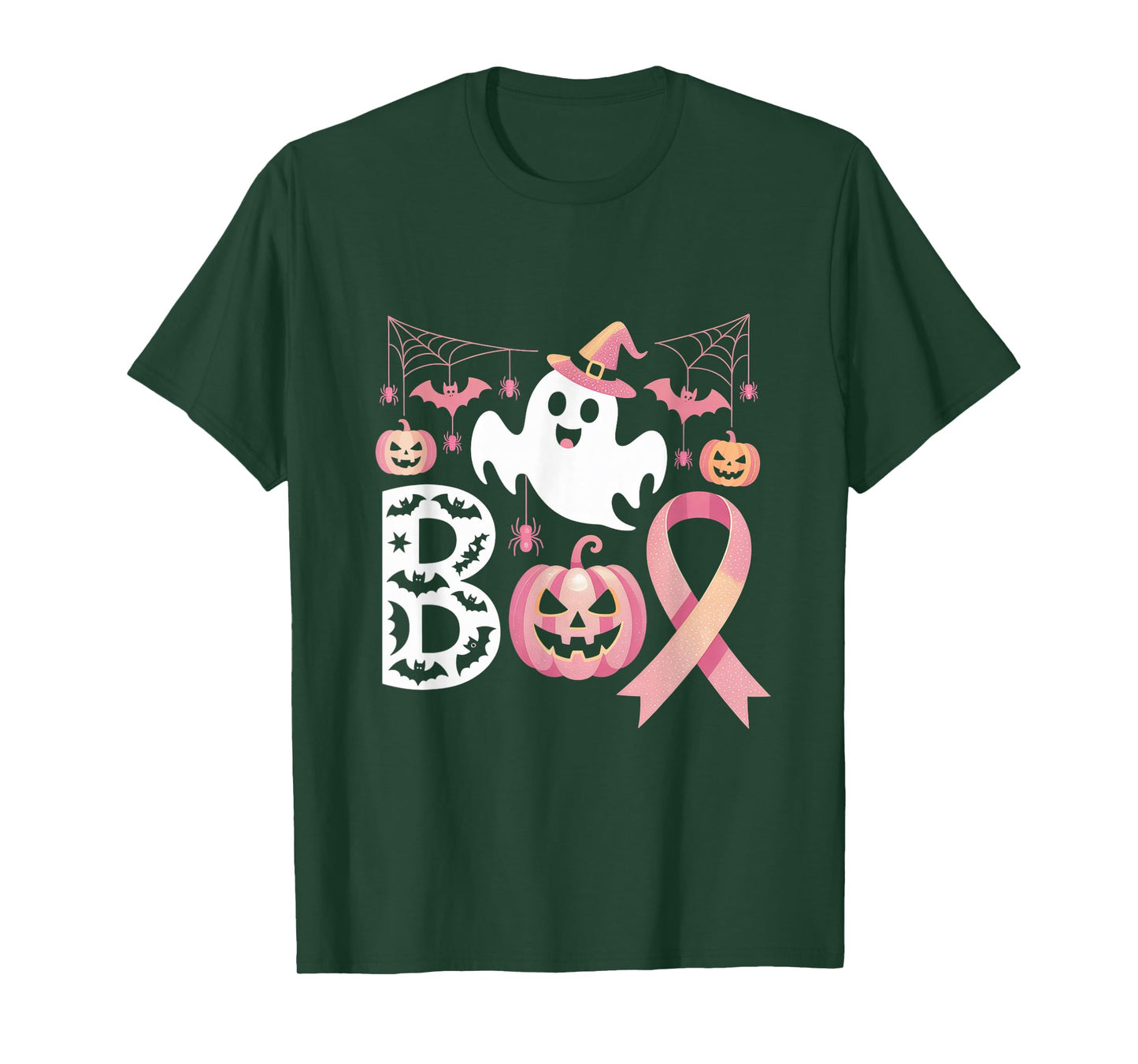 Boo Pink Ribbon Pumpkin Breast Cancer Halloween Ghost Design T-Shirt
