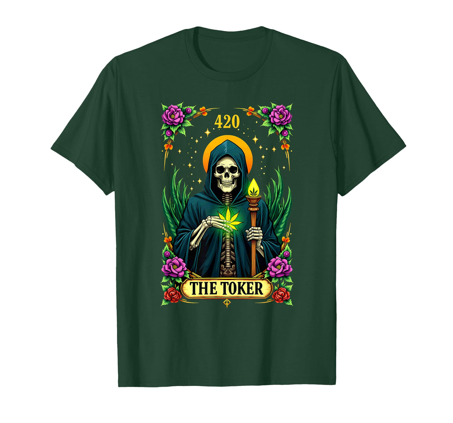 Tarot Card The Toker Cannabis Stoner Skeleton Halloween T-Shirt