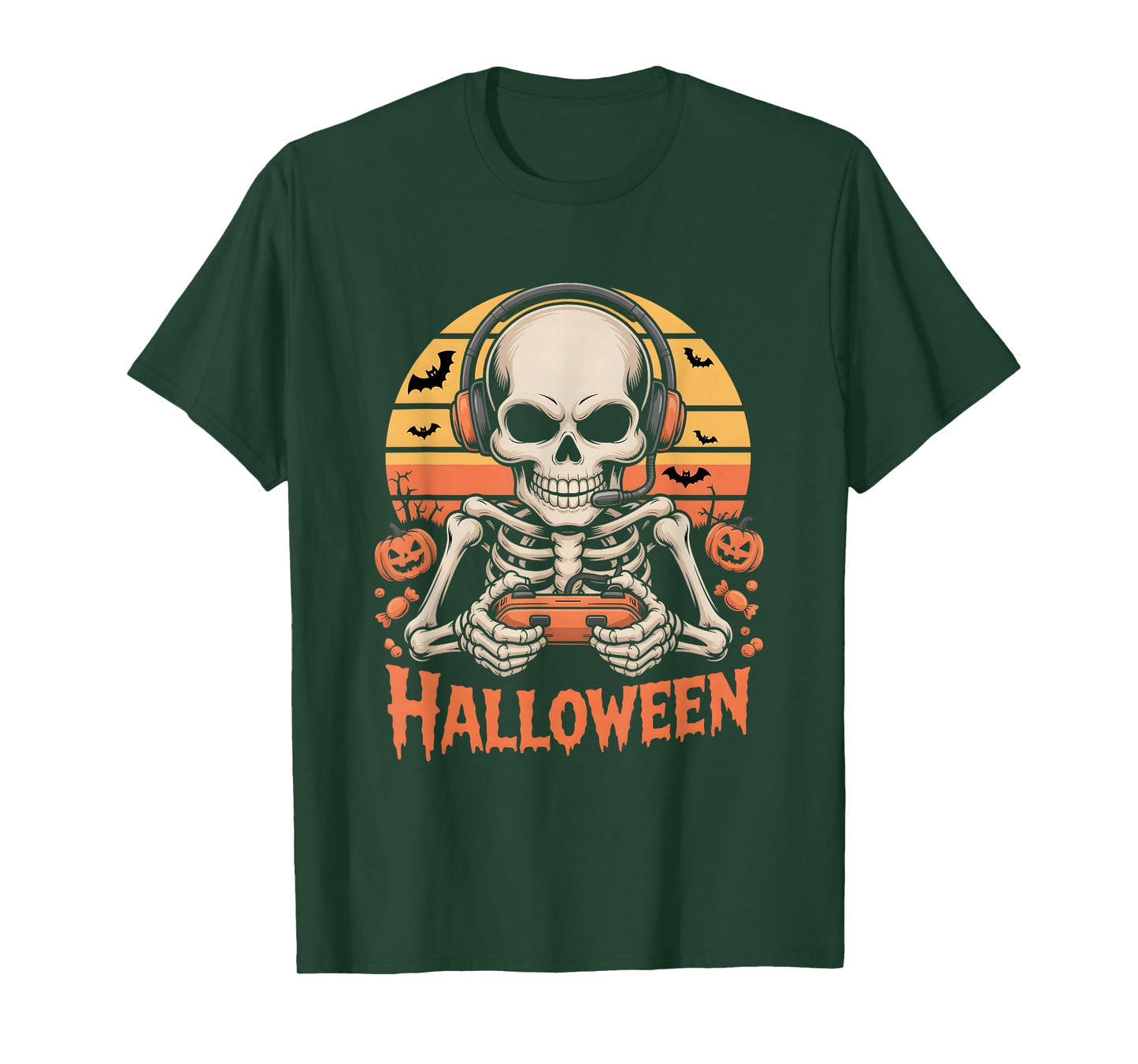 Skeleton Gamer Halloween Gaming Vintage T-Shirt