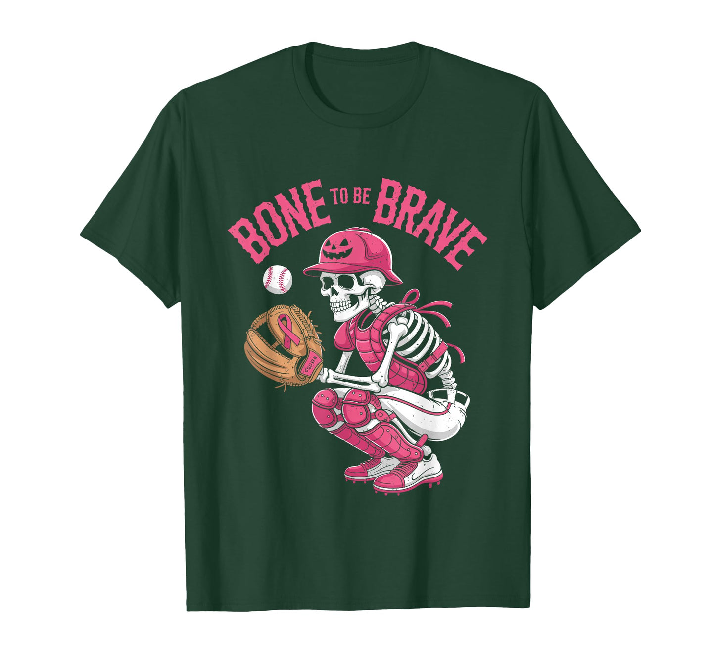 Baseball Skeleton Fighter Halloween Breast Cancer Awareness T-Shirt
