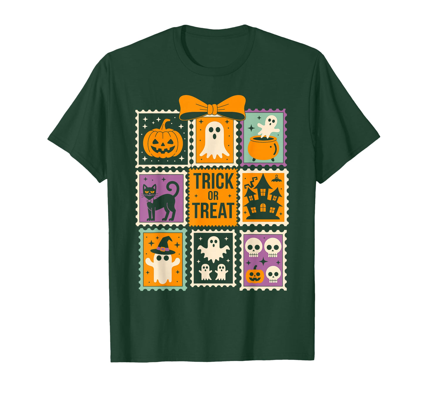 Halloween Stamps Spooky Pumpkin Ghost Cat Witch Skeleton T-Shirt