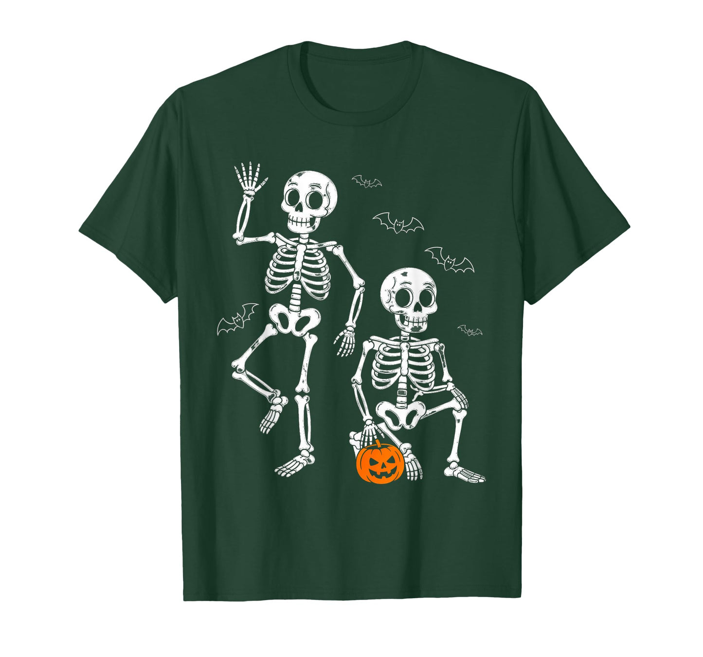 Halloween Skeletons with Pumpkin and Bats Design Fun Wear T-Shirt