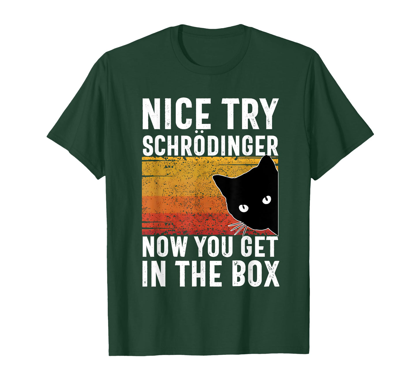 Nice Try Schrodinger Now You Get In The Box Vintage Cat Idea T-Shirt, Small, Black