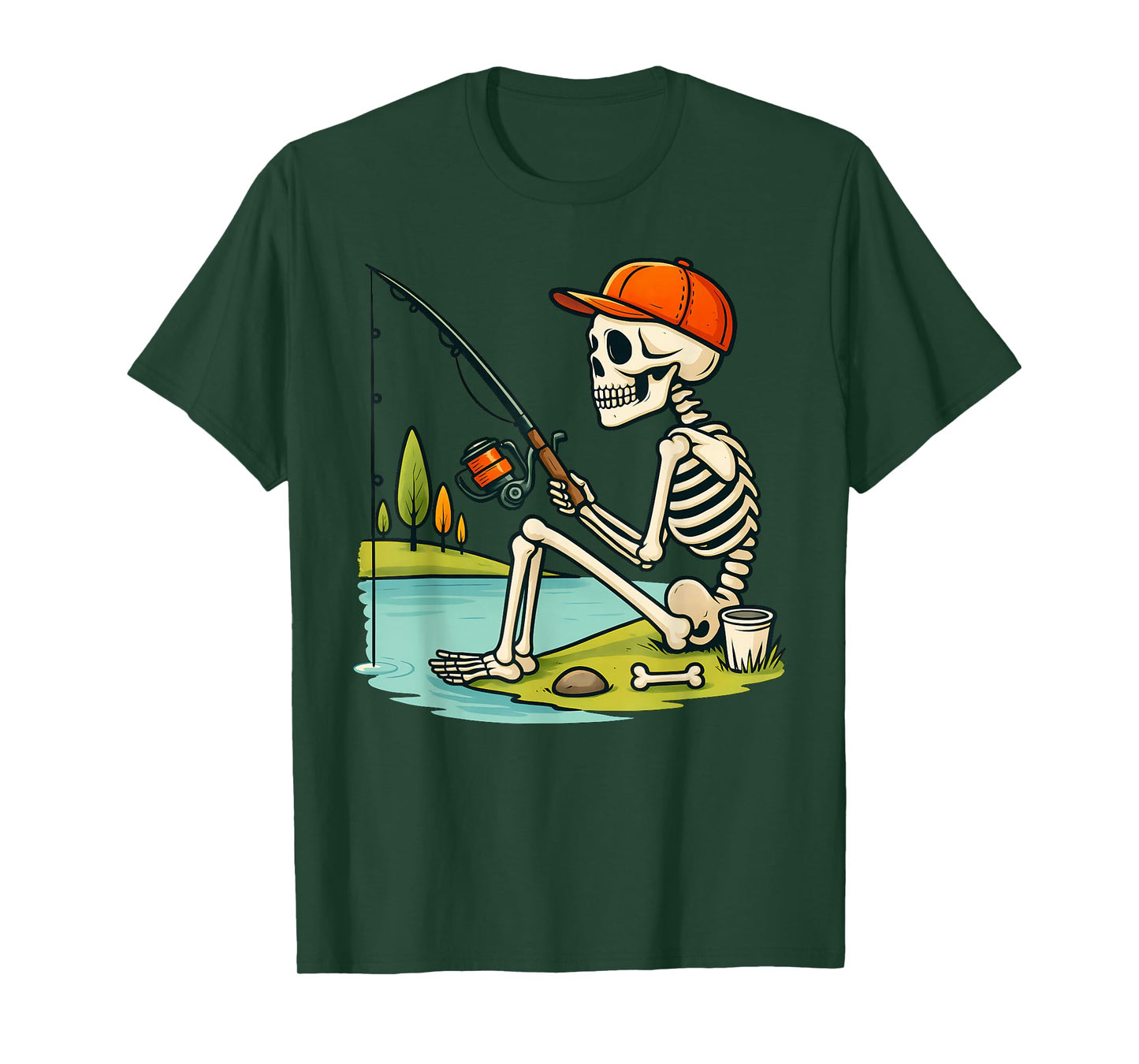 Skeleton Fishing Halloween Costume Funny Fishing Boys Kids T-Shirt