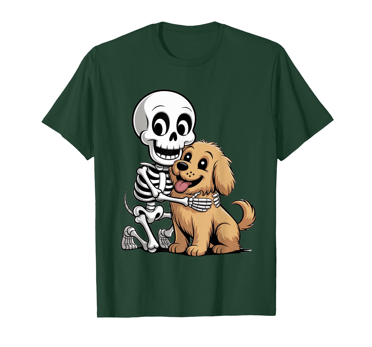 Cute Skeleton Hugging Dog Funny Halloween Boys Girls Cute T-Shirt
