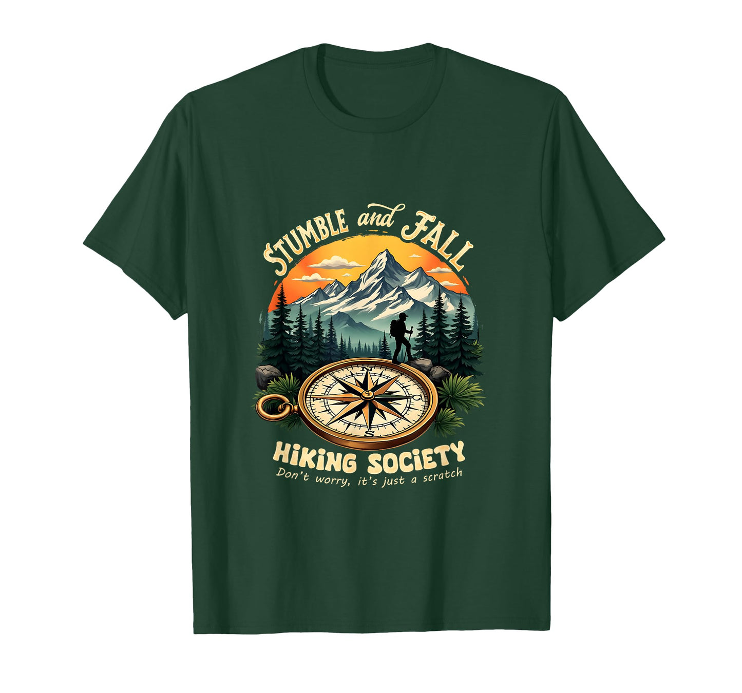 Retro Vintage Hiking and Climbing Costume Vintage Stumble And Fall Hiking Society Don't Worry Hiking T-Shirt - Unisex-Adults, Black, Small, Short Sleeve, Polyester 100%, Nature-T-Shirt