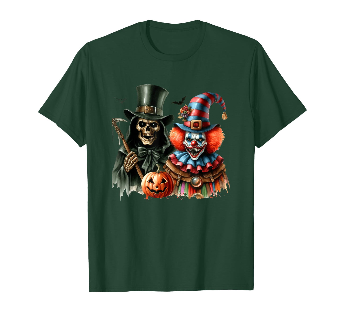 Spooky Halloween Skeleton and Clown Art T-Shirt