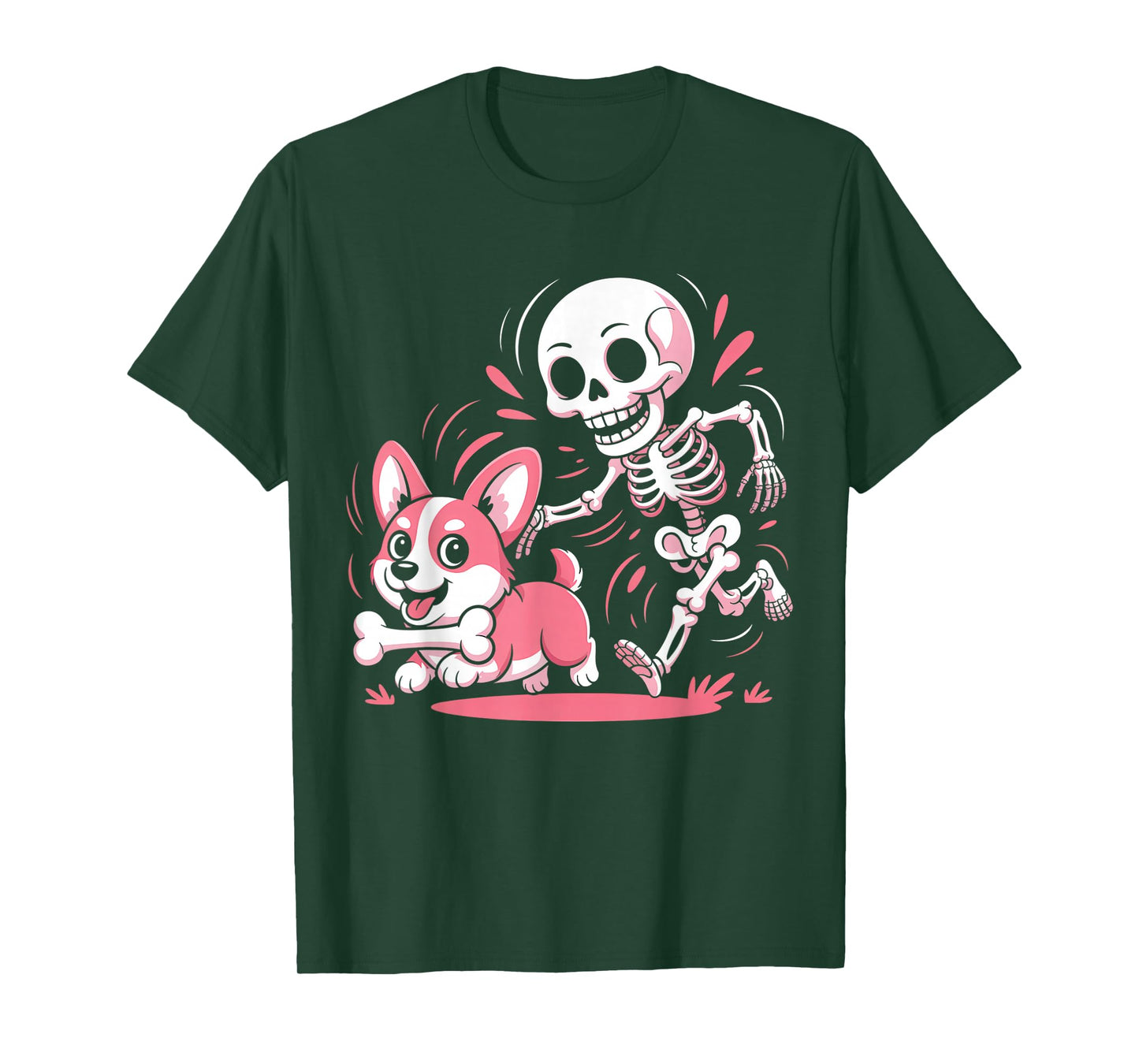 Skeleton Chasing Corgi Halloween Dog Mom Pet Lover Funny T-Shirt