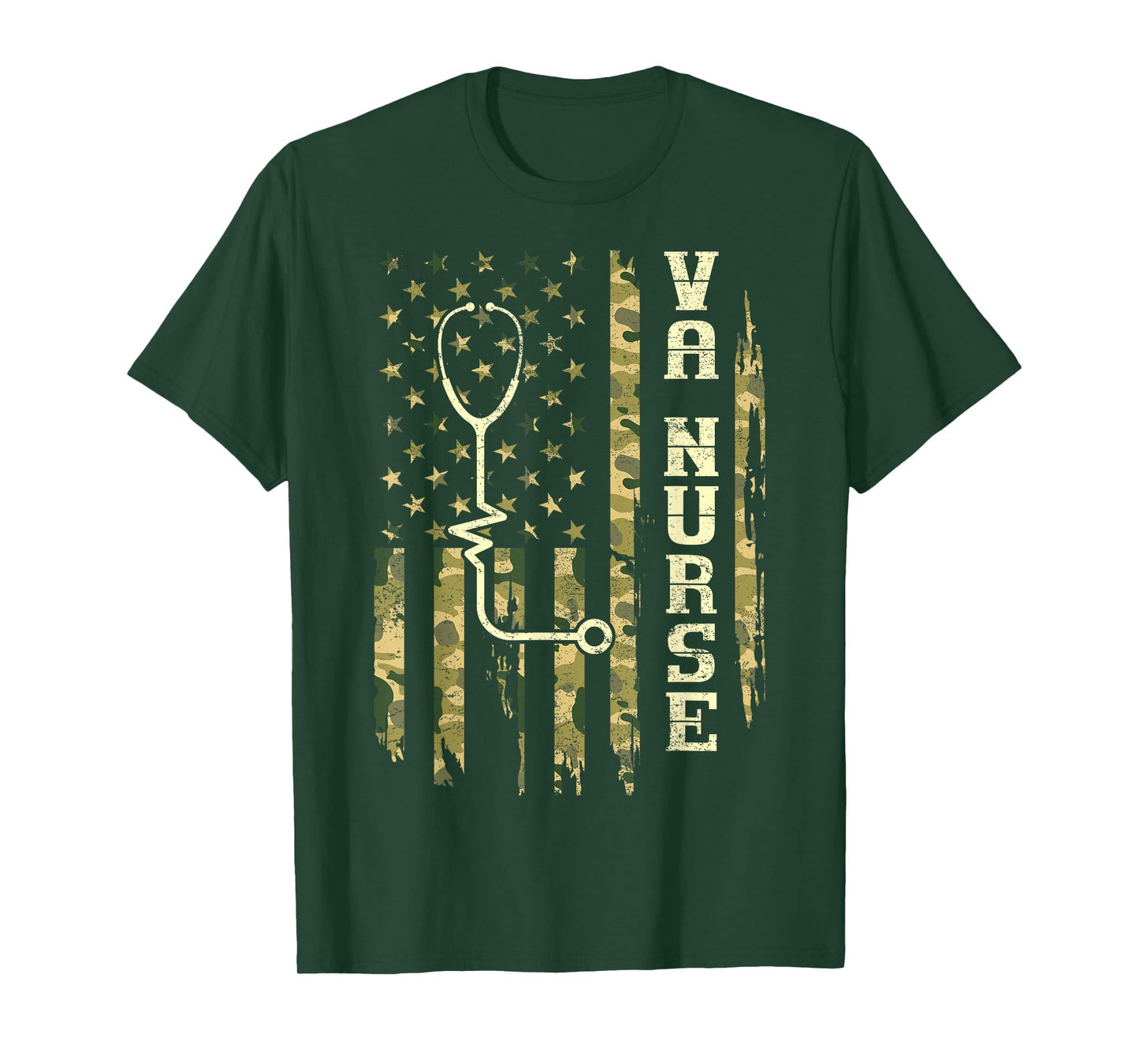 VA Nurse Camouflage American Flag Patriotic Medical Worker T-Shirt