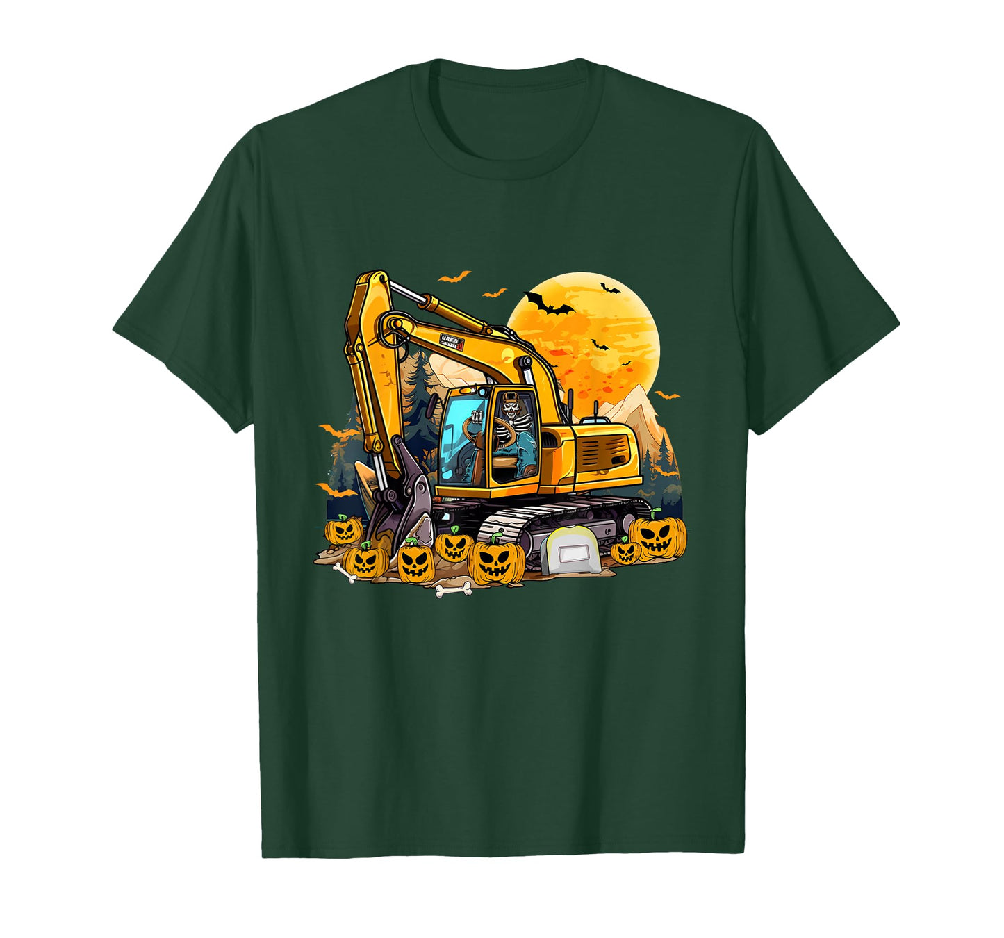 Skeleton Driving Excavator Halloween Driver Kids Boys Men T-Shirt