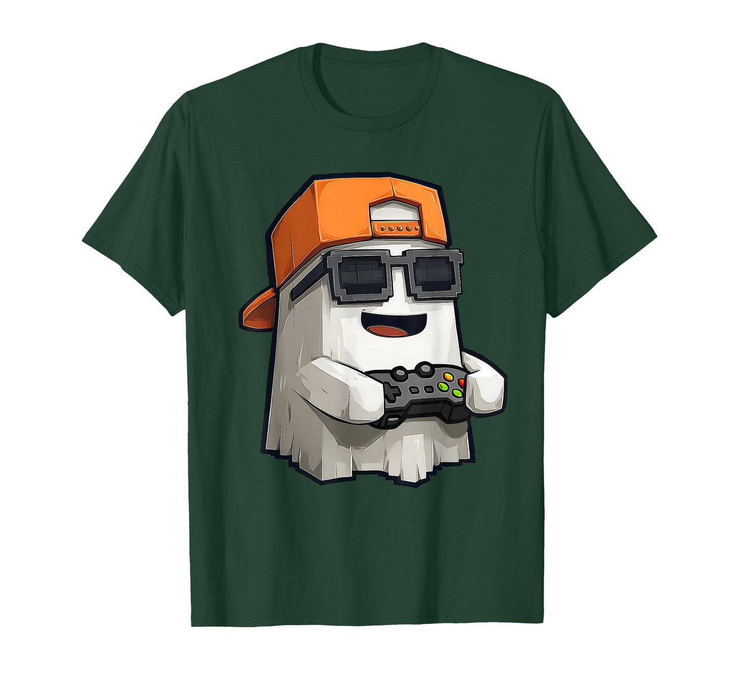 Halloween Ghost Gamer Funny Sunglasses Pixel Video Gaming T-Shirt