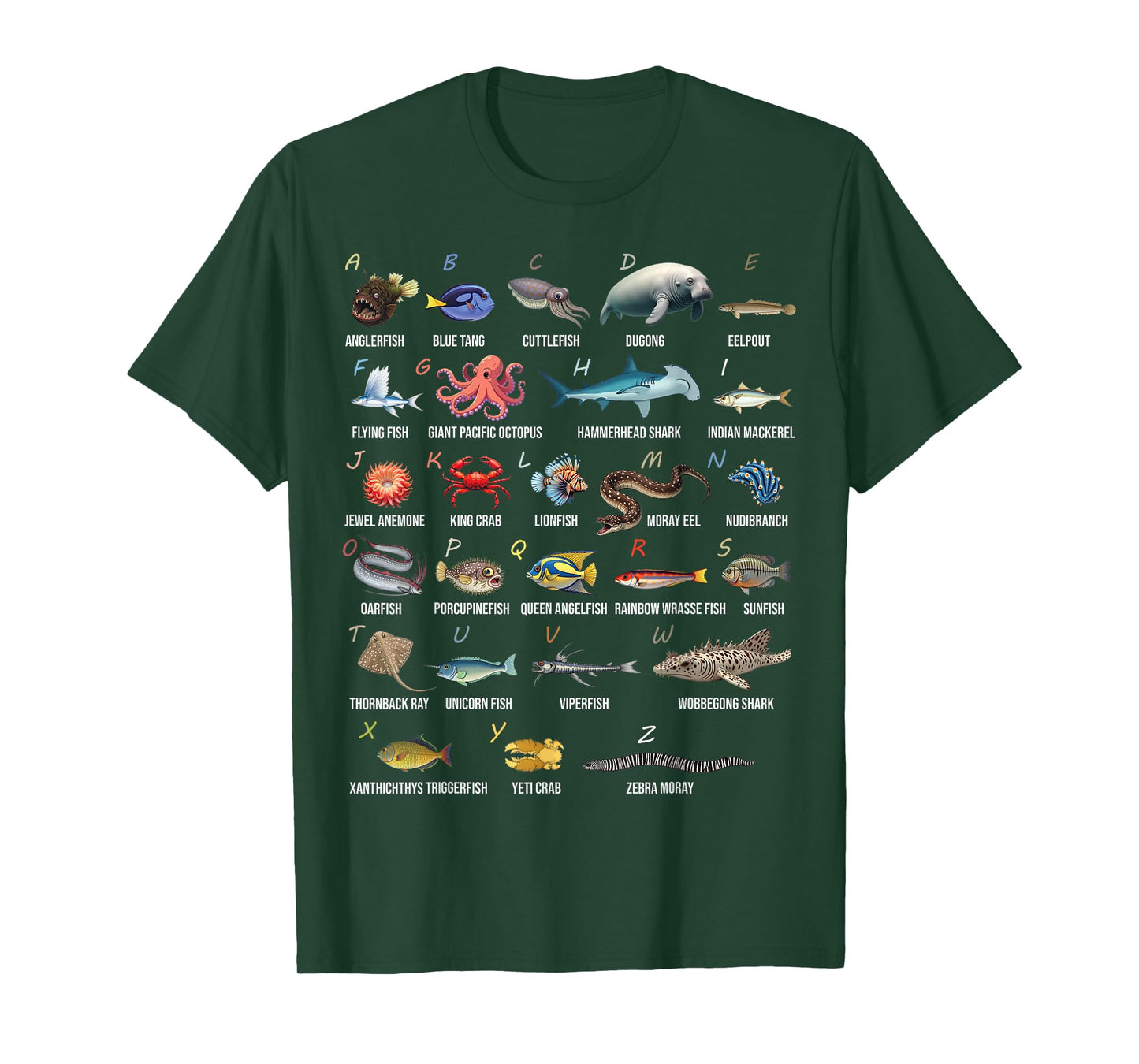 A-Z Ocean Life Alphabet Marine Creatures Exploration T-Shirt
