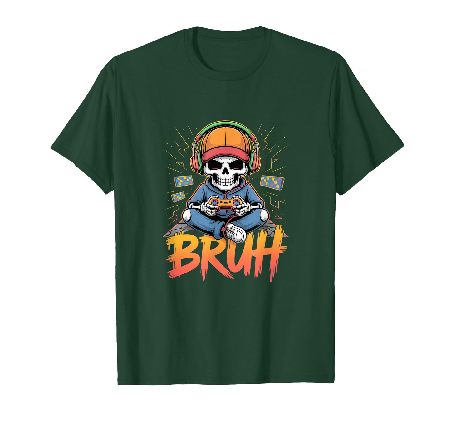 Bruh Halloween Boys Kids Gamer Mens Skeleton Video Gaming T-Shirt