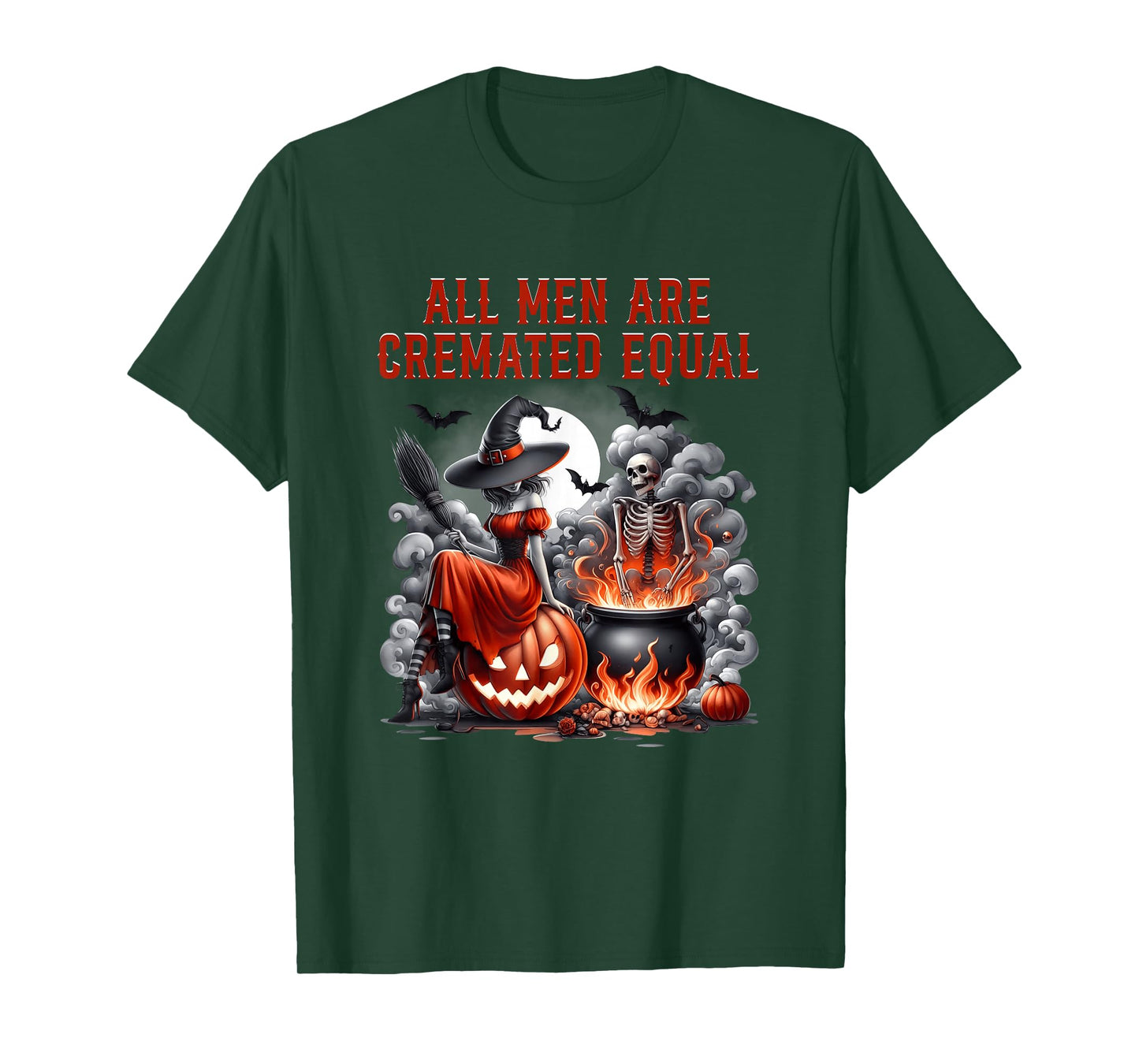 All Men are Cremated Equal Witch Skeleton Cauldron Halloween T-Shirt