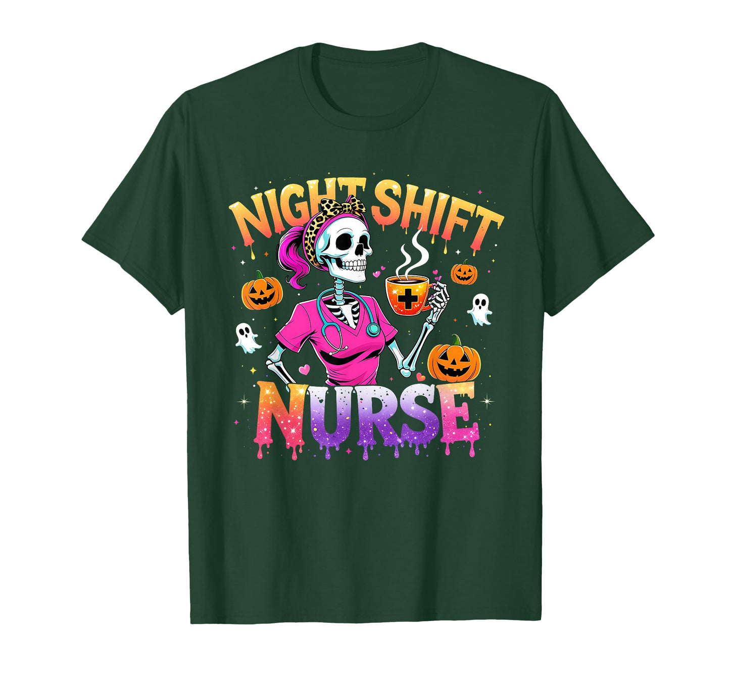 Night Shift Nurse Skeleton Coffee Halloween T-Shirt