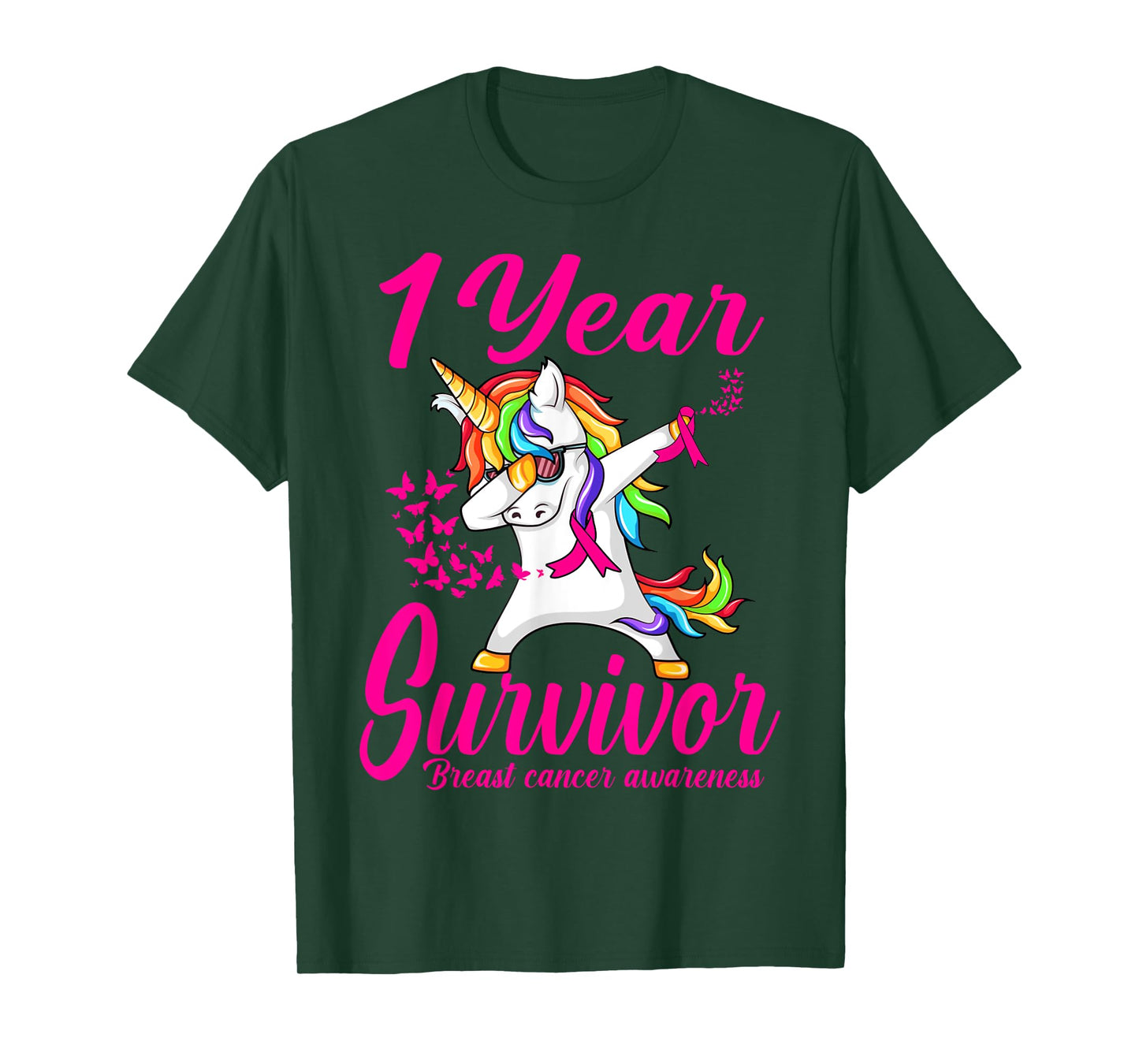 One 1 Years Survivor Breast Cancer Awareness Unicorn T-Shirt