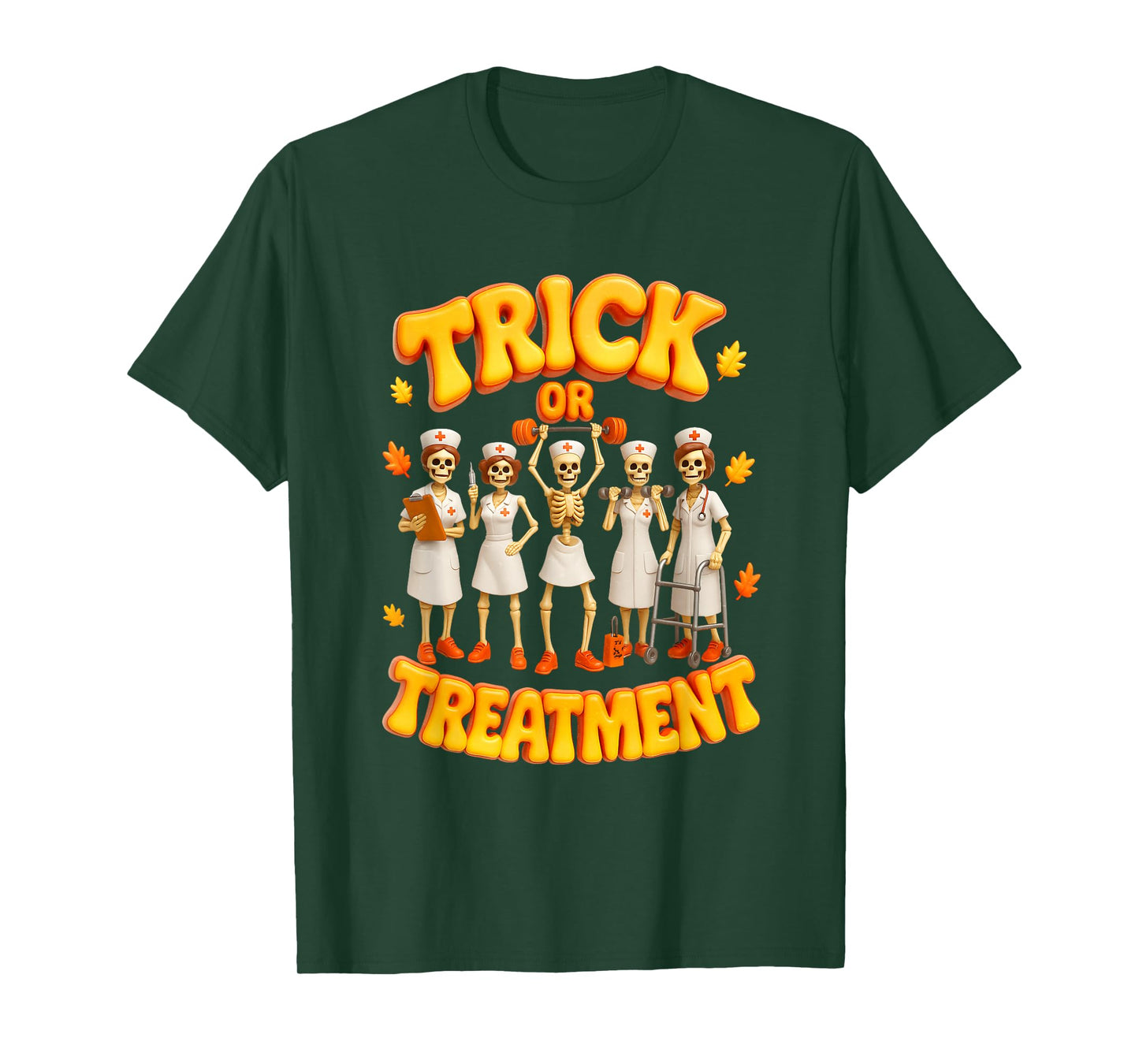 Trick Or Treatment Skeleton Nurses Halloween Medical Therapy T-Shirt
