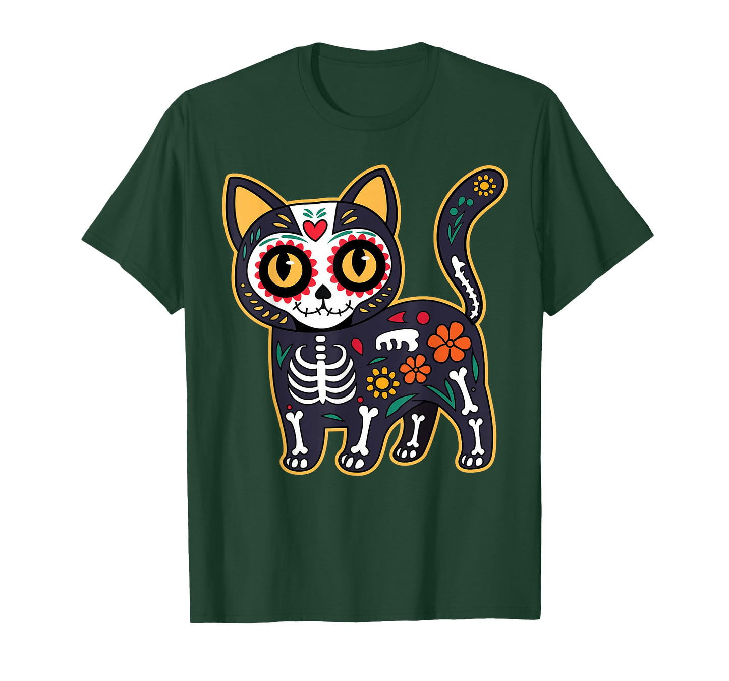 Sugar Skull Cat Halloween Dia De Los Muertos Day of Dead Men Women Kids T-Shirt
