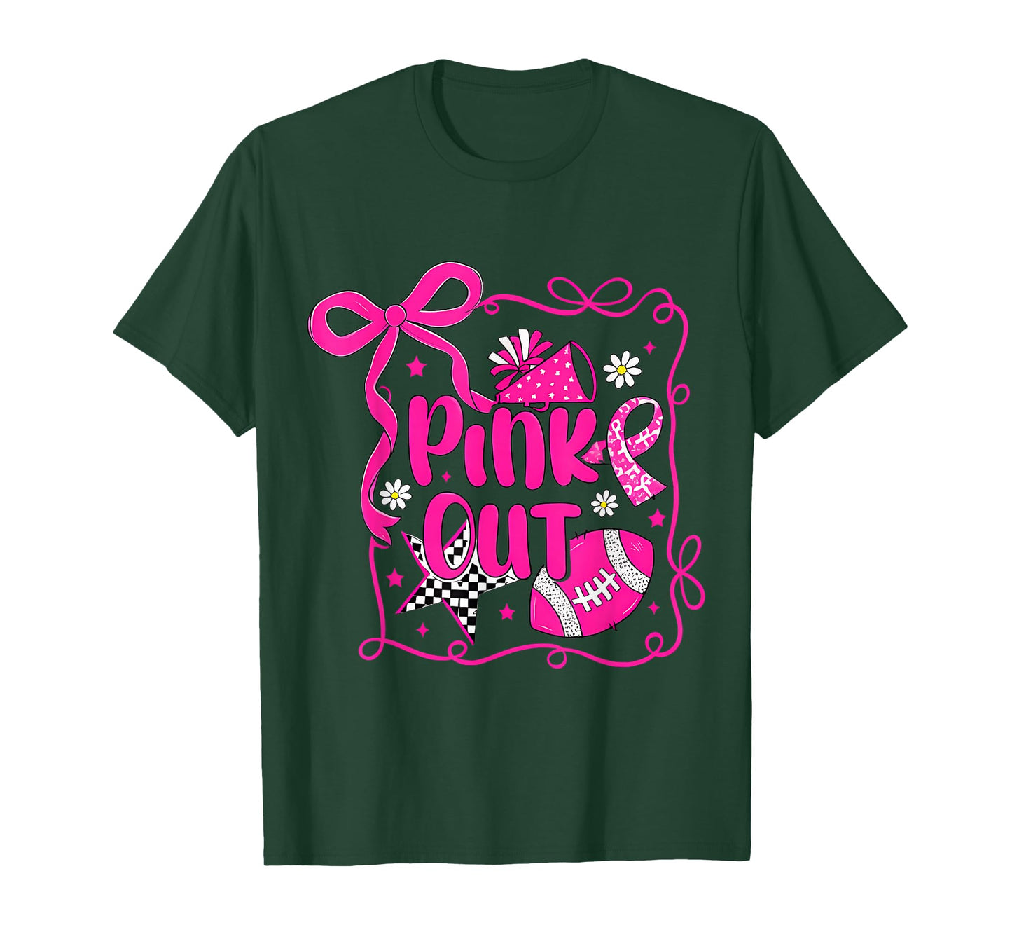 Pink Out Football Breast Cancer Awareness Cheer Game Day T-Shirt