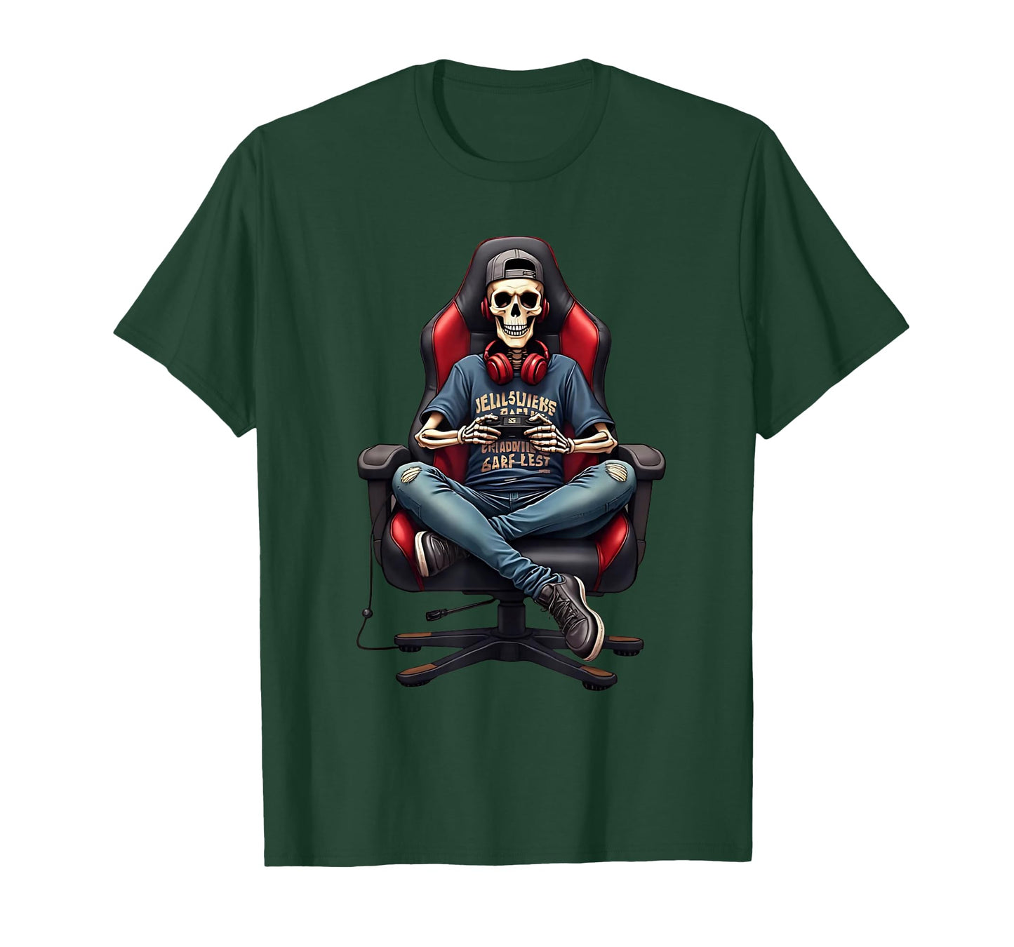 Skeleton Gamer Outfit Funny Gaming Look with Headphones T-Shirt