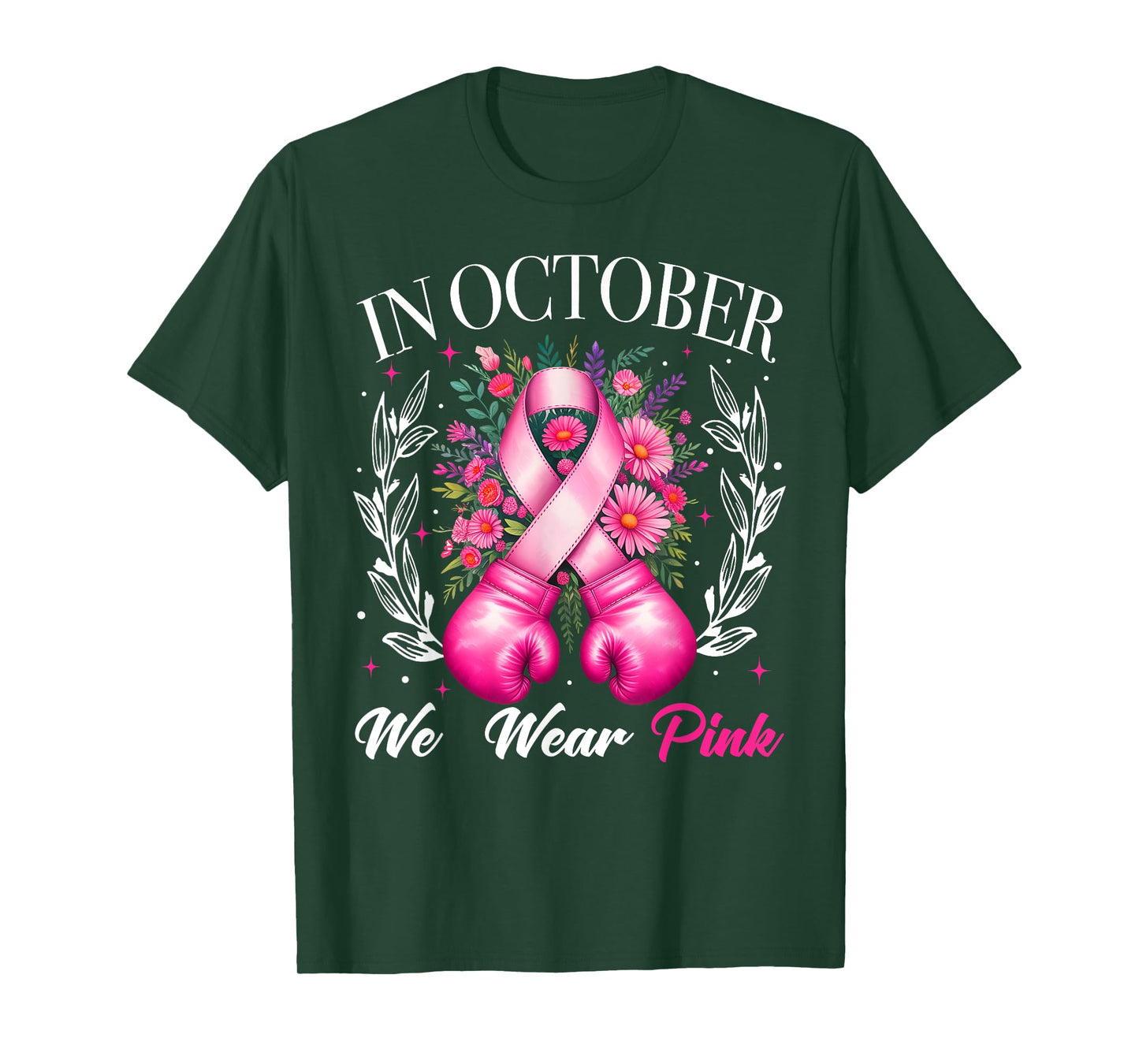 In October We Wear Pink Boxing Gloves Breast Cancer Warrior T-Shirt