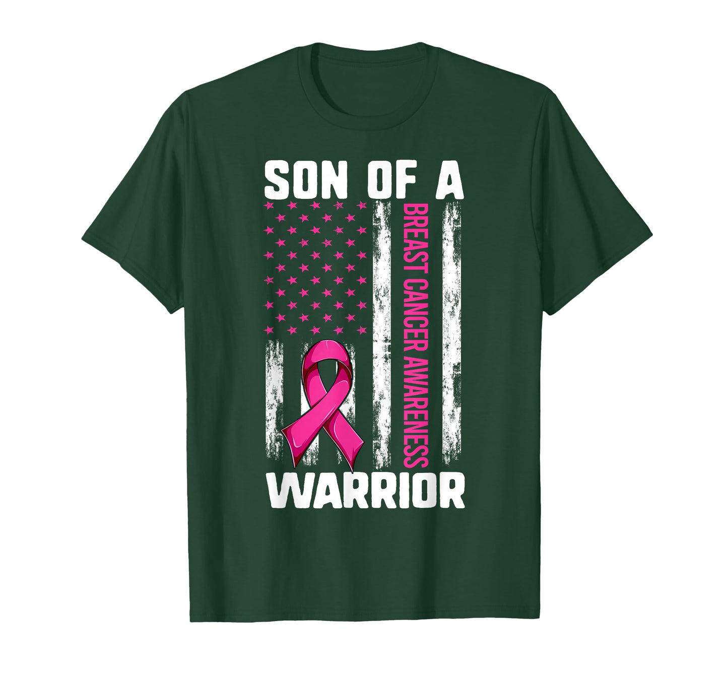 Mom Son Of A Warrior USA Flag Breast Cancer Support T-Shirt