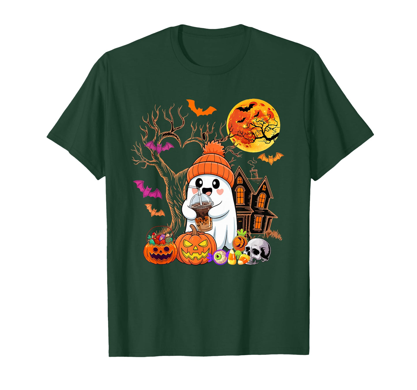 Boo Drinking Coffee Halloween Carved Pumpkin Funny Parties T-Shirt