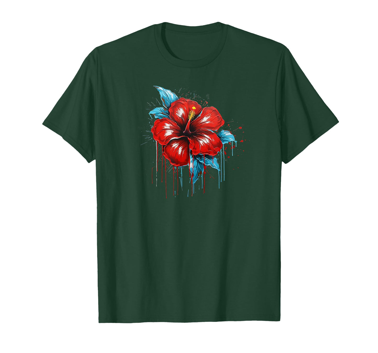 Red Hibiscus Funny Graffiti Trendy Cute Flower Fashion T-Shirt