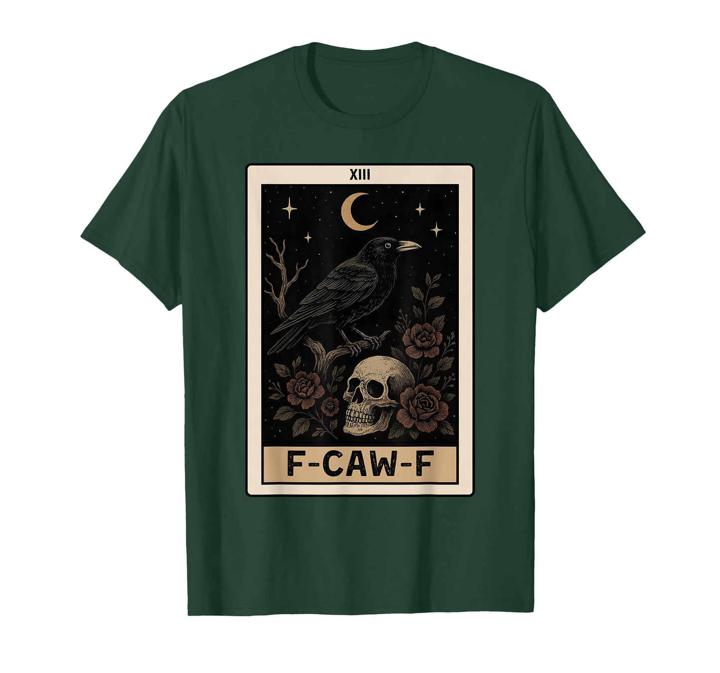 Funny F-Caw-F Black Crow Tarot Card Moon Gothic Adult Humor T-Shirt