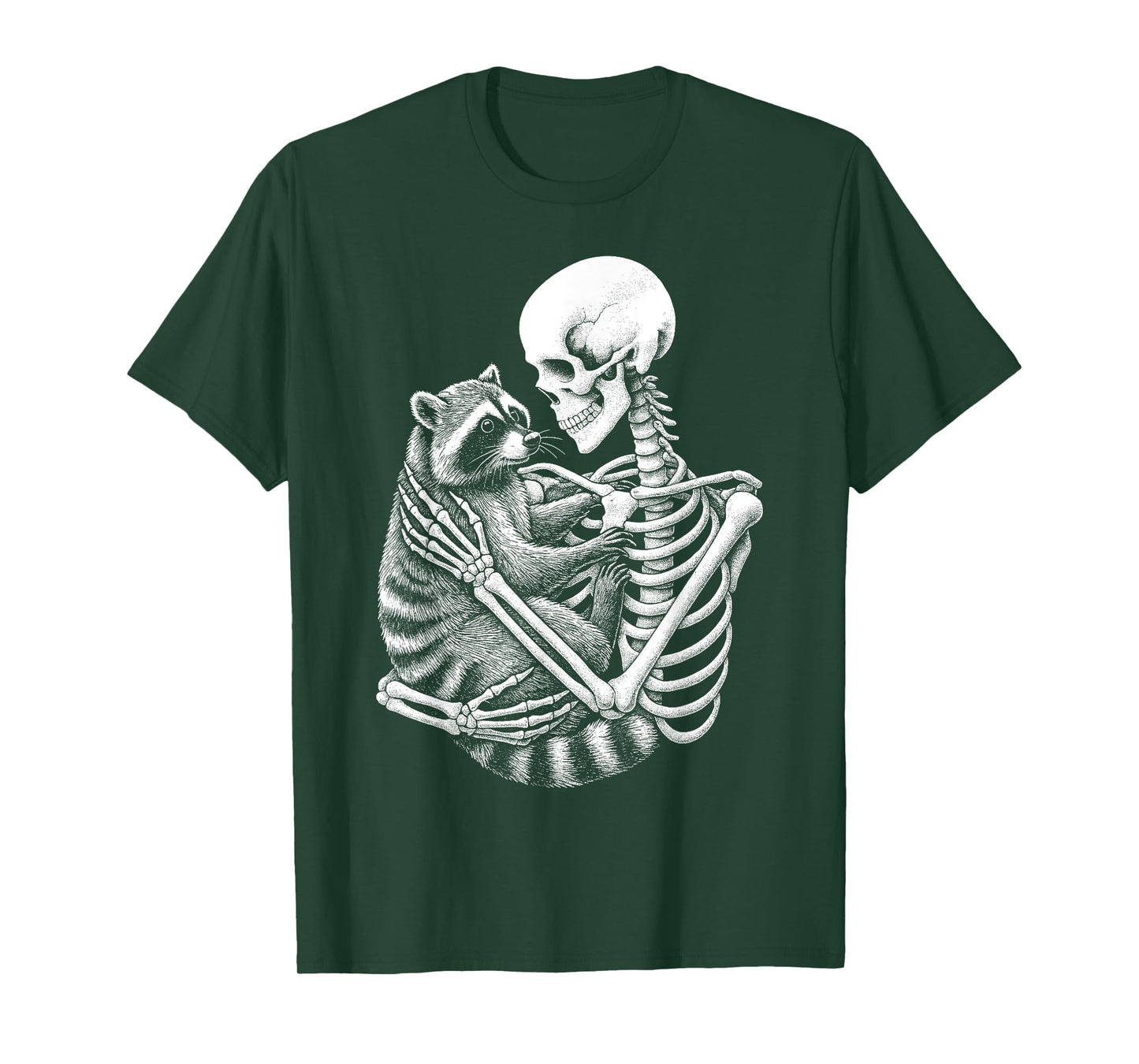 Skeleton Holding A Raccoon Funny Lazy Halloween Costume T-Shirt