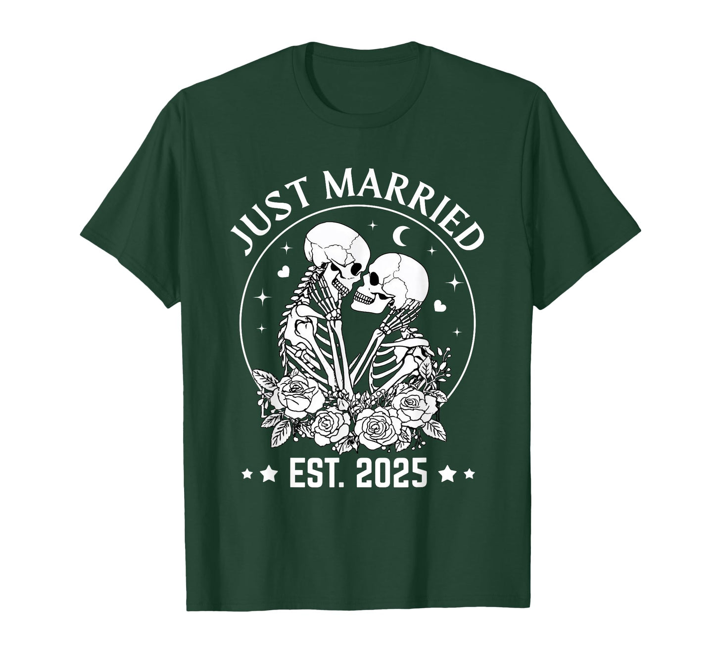 Just Married Est. 2025 Skeleton Couple Halloween Matching T-Shirt