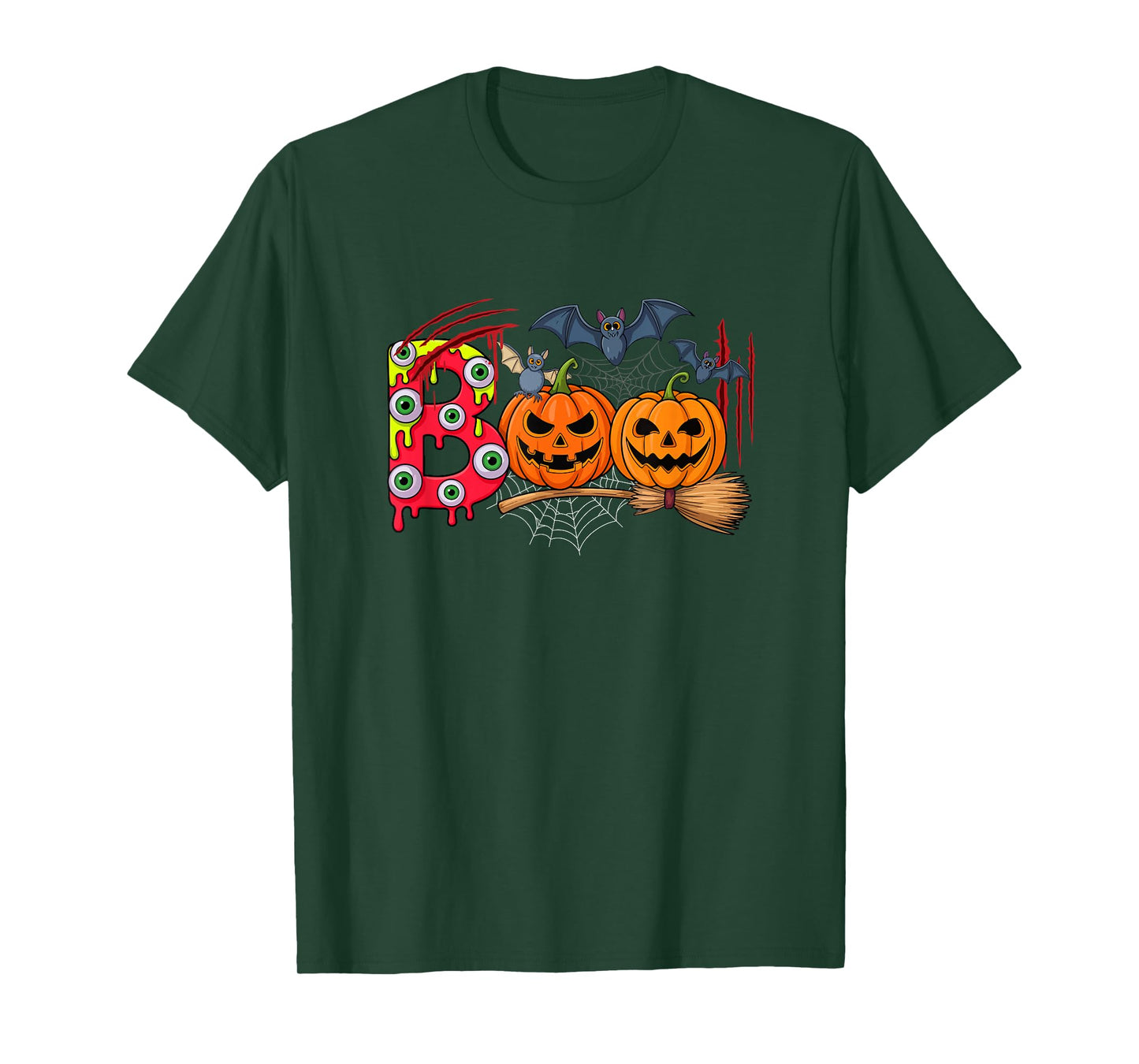 Boo Halloween Costume Bats Two Horror Carved Pumpkins T-Shirt