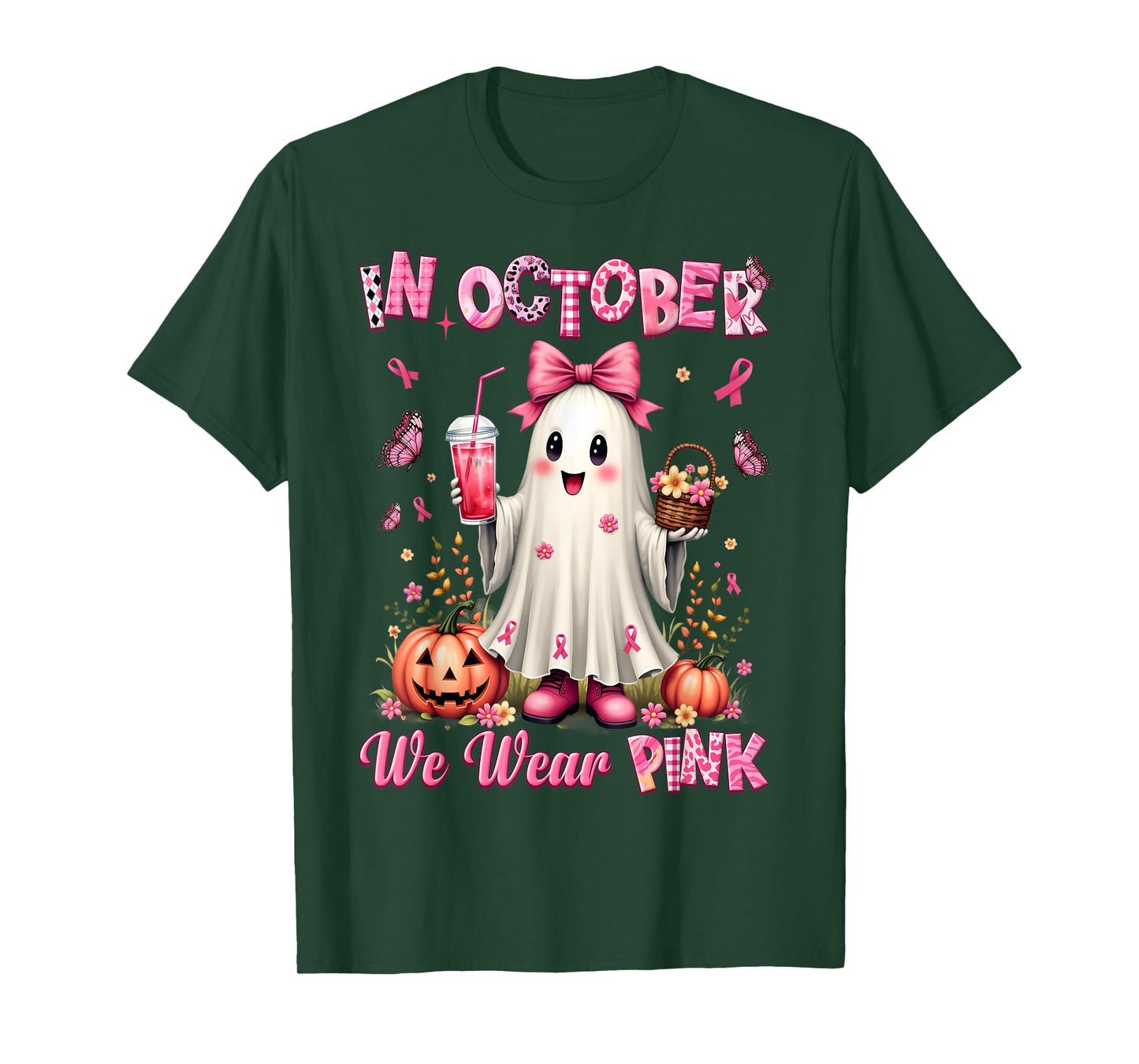 In October We Wear Pink Ghost Breast Cancer Awareness T-Shirt