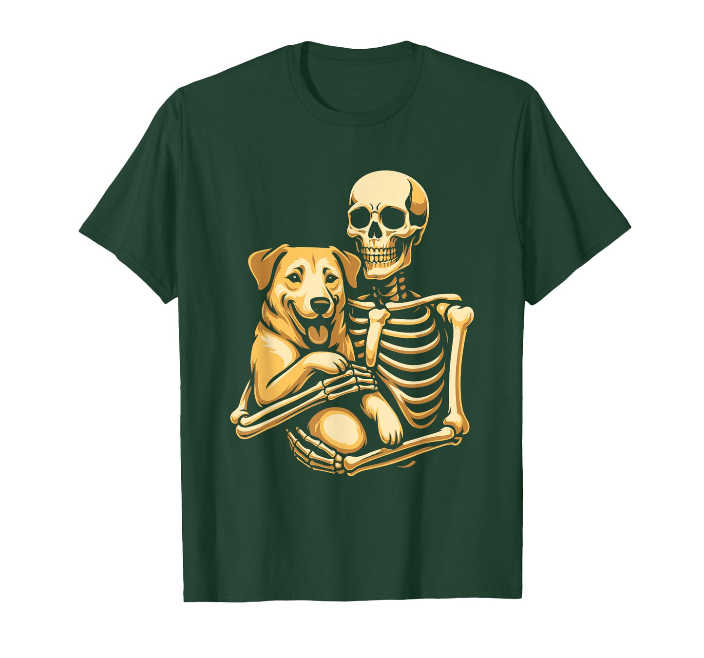 Skeleton Holding Dog Funny Lazy Halloween Costume Graphic T-Shirt