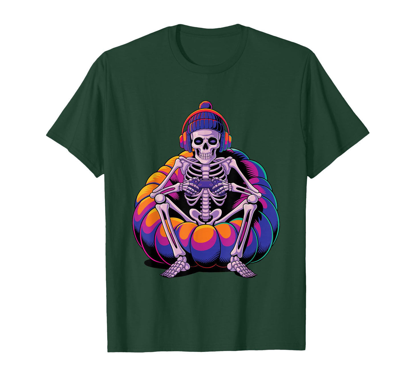 Halloween Skeleton Gamer Kids Teens Boys Men Gaming T-Shirt