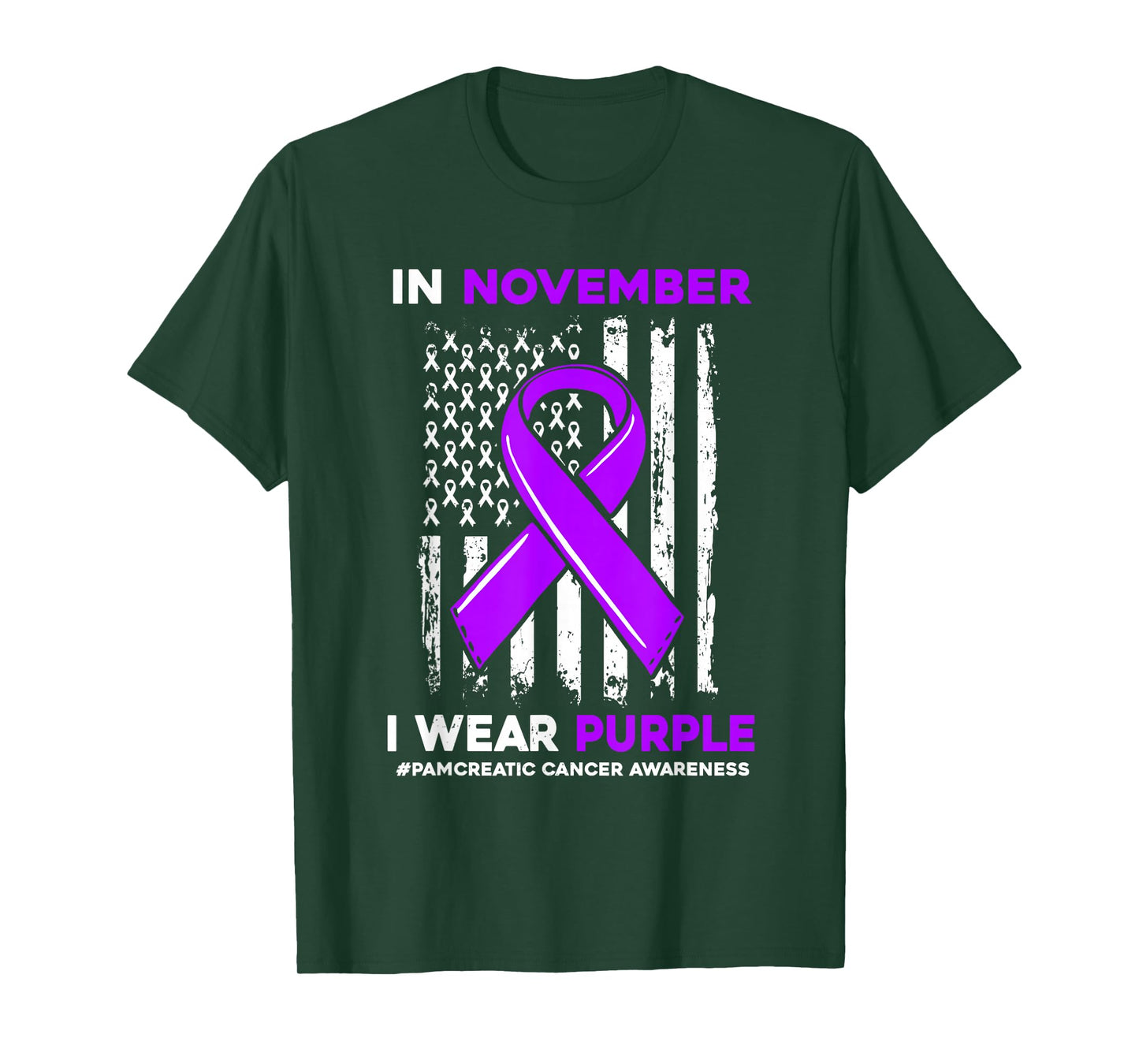 In November We Wear Purple Pancreatic Cancer Awareness Flag T-Shirt