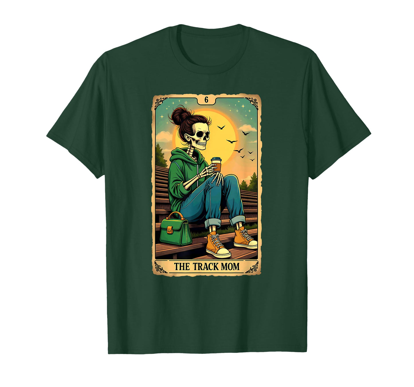 Gothic Tarot Card The Track Mom Skeleton Coffee Runner T-Shirt