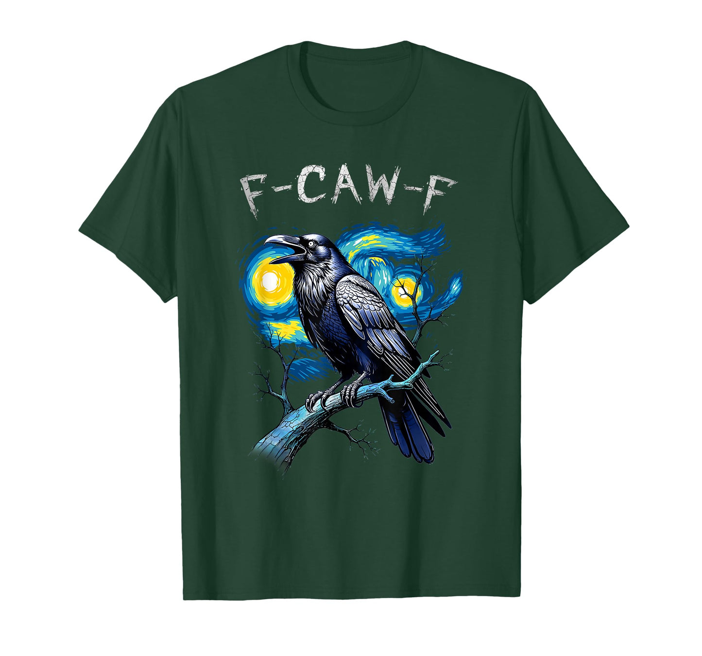 Black Crow F-Caw-F Funny Bird Starry Night Van Gogh Art T-Shirt