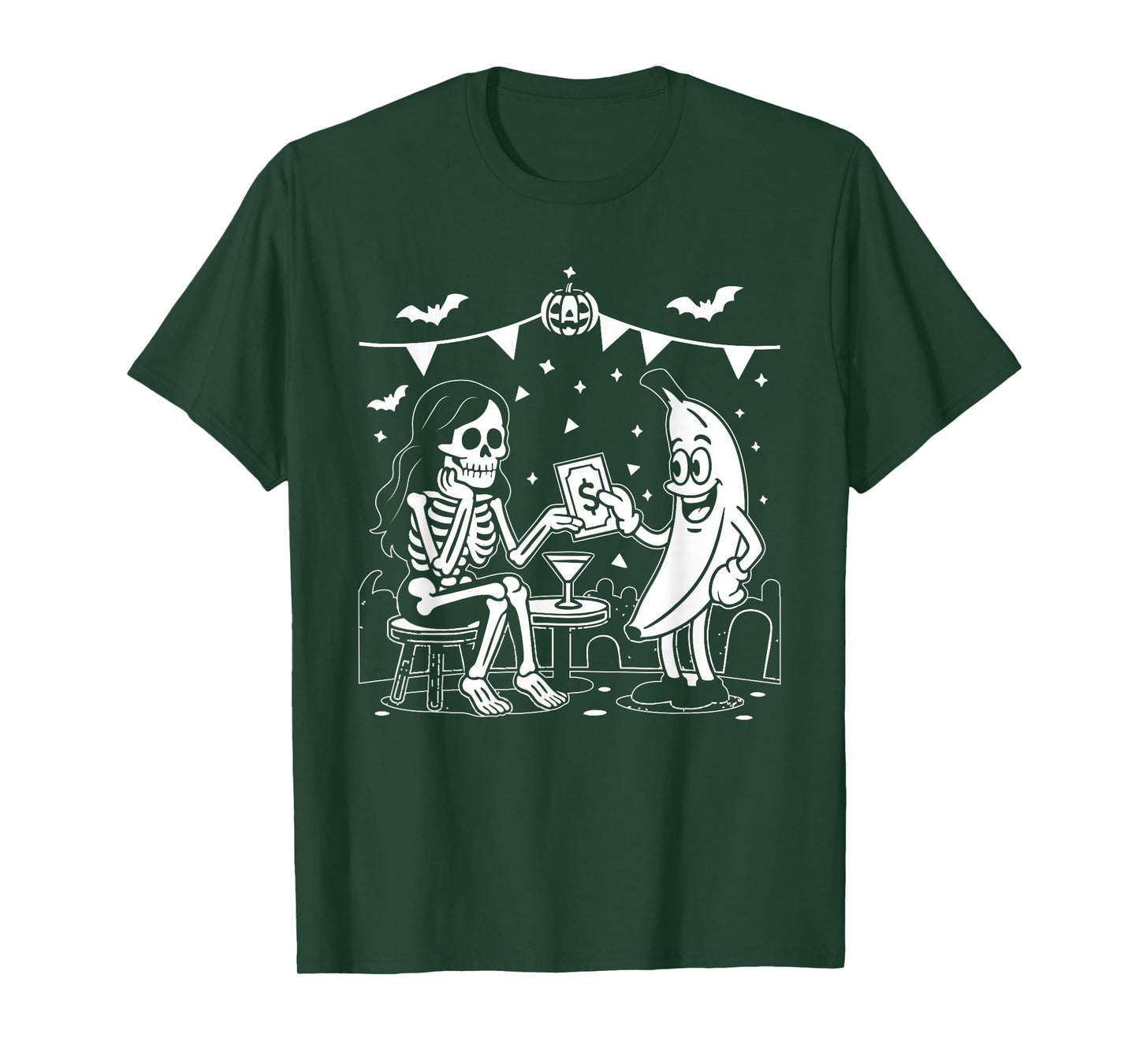 Funny Women Skeleton and Banana Hanging in Halloween Parties T-Shirt